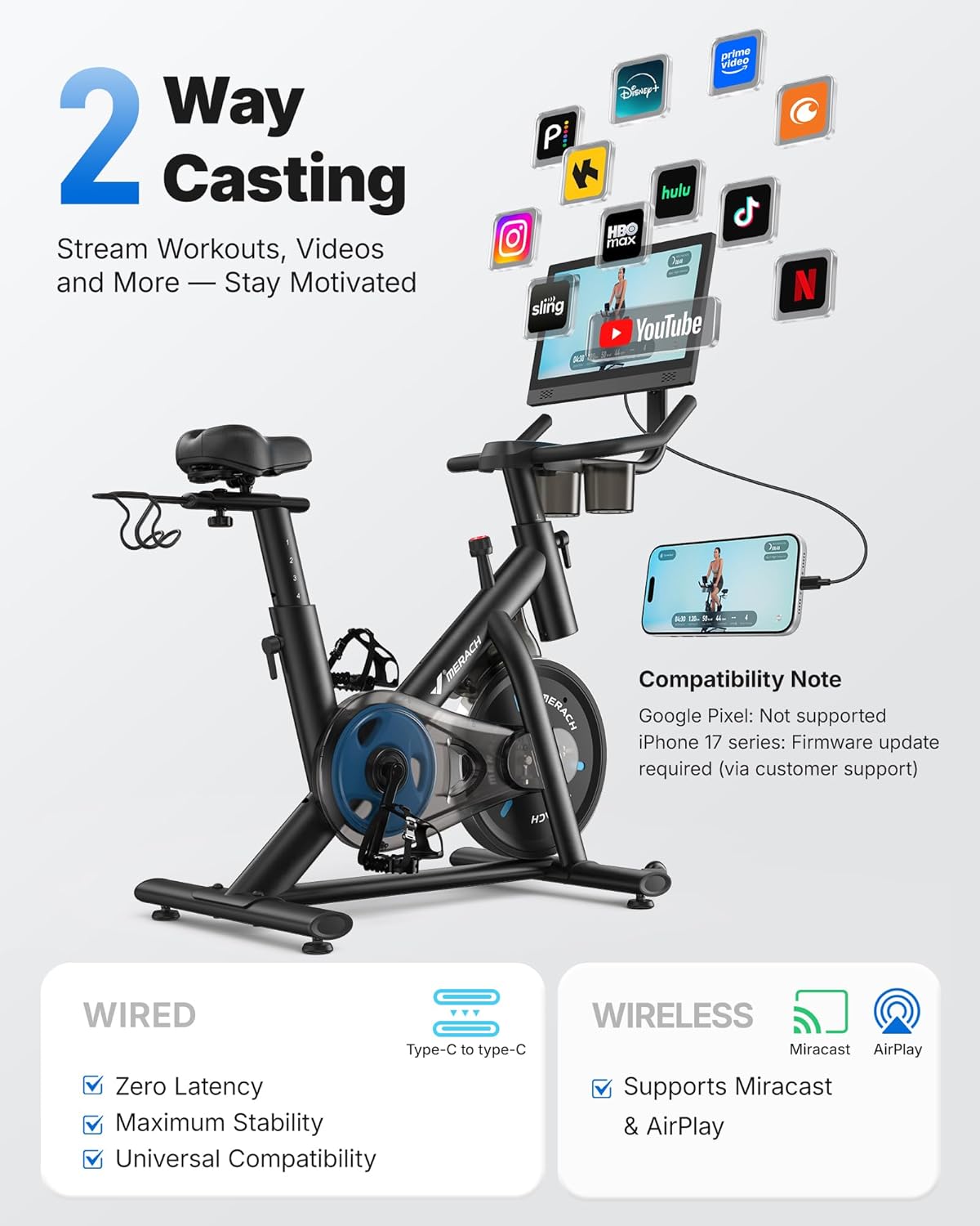 MERACH Exercise Bike, Brake Pad Stationary Bike with Exclusive App, Low Noise Indoor Cycling Bike with 300lbs Weight Capacity, Tablet Mount and Fitness Courses for Weight Loss - Image 7