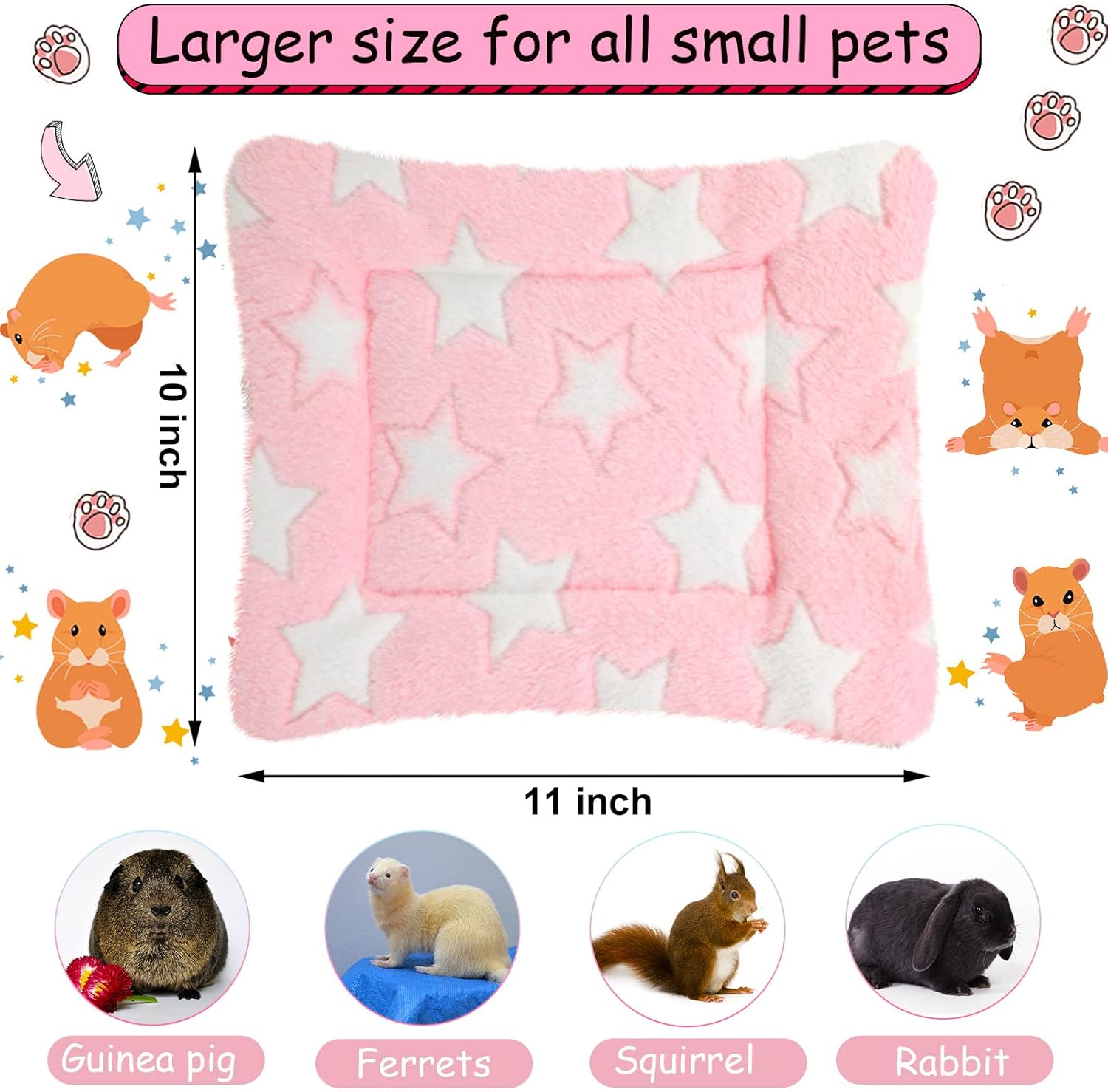 Jetec 3 Pcs Bunny Guinea Pig Beds Soft Bunny Mats Warm Guinea Pig Mat Small Animal Winter Bed Pads Fleece Sleeping Pads for Indoor Rabbit Hamster Squirrel Hedgehog Chinchilla Ferret(Star) - Image 2