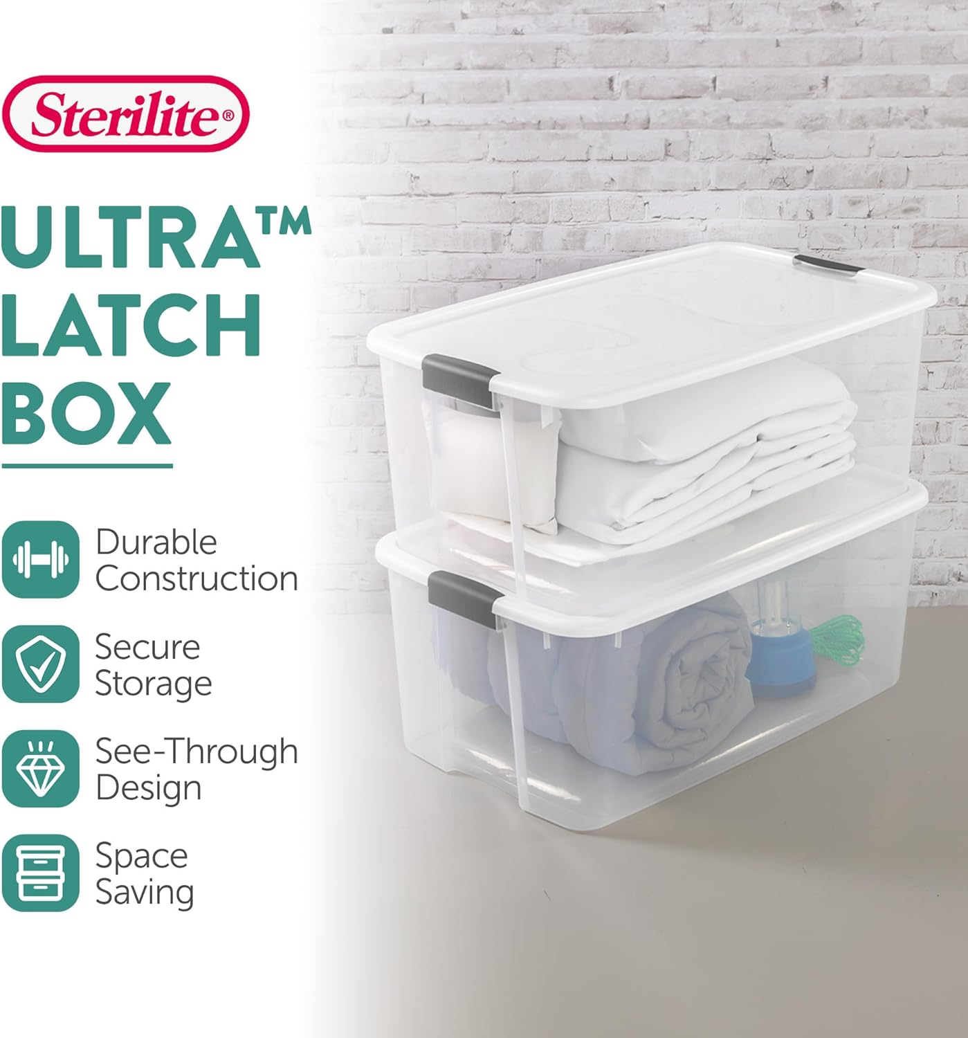 Sterilite 4-Pack Ultra Latching Box, Storage Bins with Lids, Clear Plastic, 116 Quart - Heavy-Duty Organizing Containers for Closet, Bathroom, and Office - Image 2