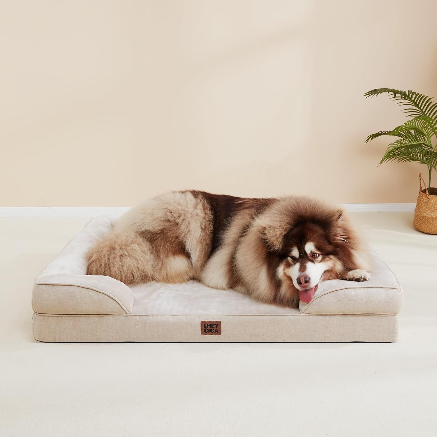 EHEYCIGA Orthopedic Dog Beds for Extra Large Dogs, Waterproof Memory Foam XL Pet Bed with Sides, Non-Slip Bottom and Egg-Crate Foam Big Dog Couch Bed with Washable Removable Cover, Beige - Image 9