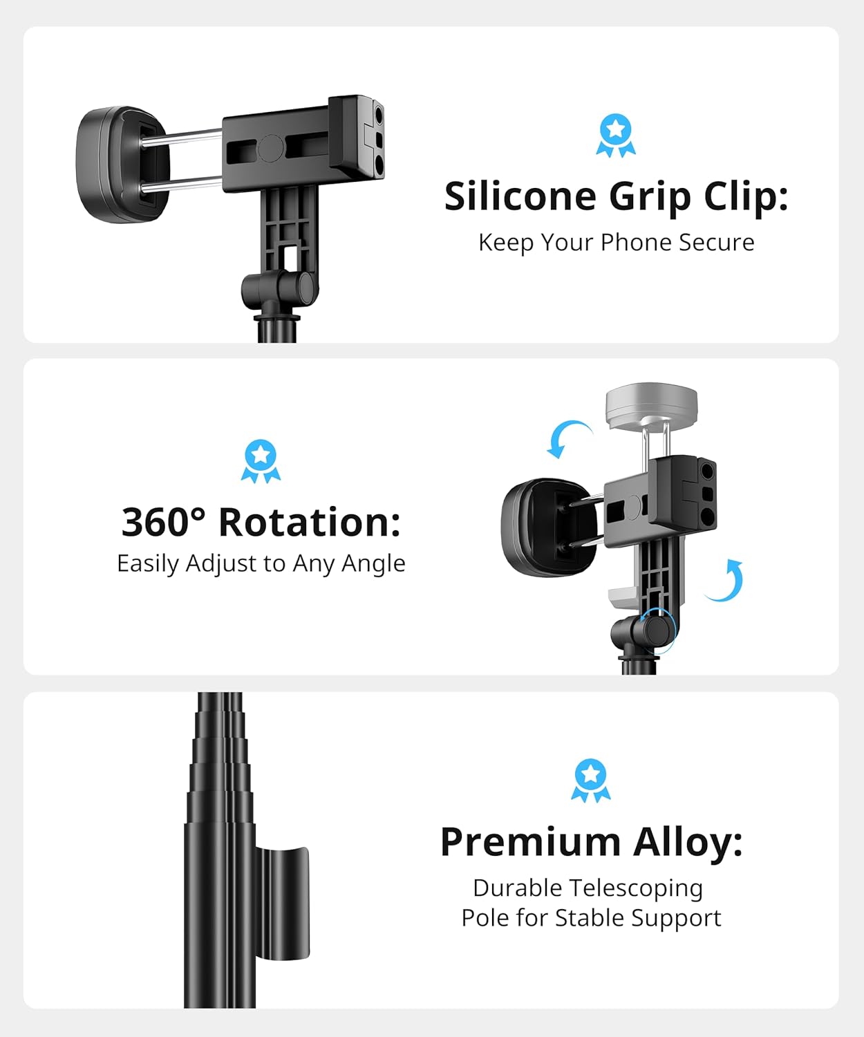 Selfie Stick Travel Tripod for iPhone Wireless Remote for Selfies, Extendable Selfie Stick for iPhone, iPhoneTripod for Video Recording, 60 inch, Black - Image 5