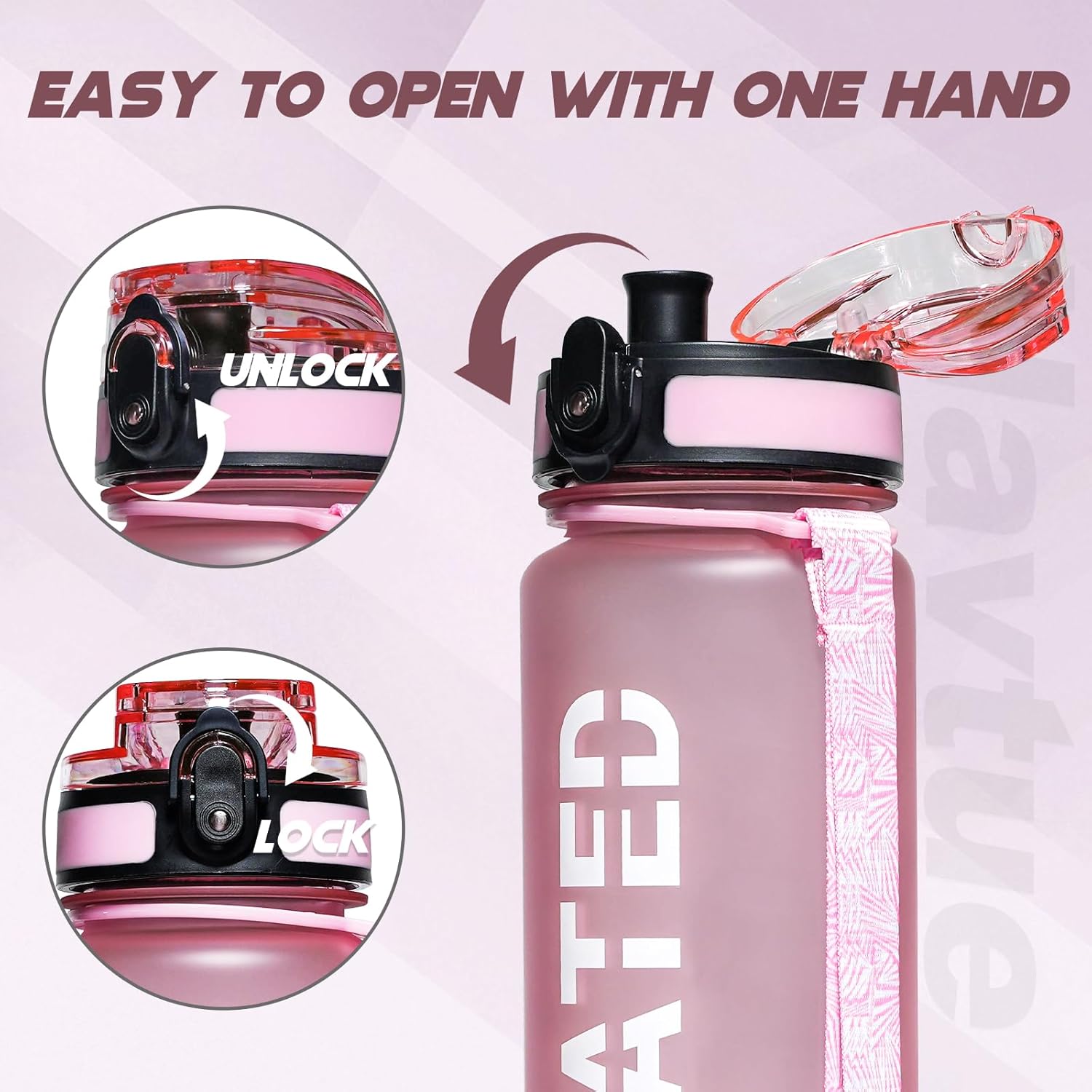 Water Bottle, 32oz Sports Water Bottles with Time Marker Wide Mouth, Motivational and Leakproof Drink Bottle, BPA Free Tritan with Carry Strap for Gym Fitness Outdoor (1 Bottle) - Image 5