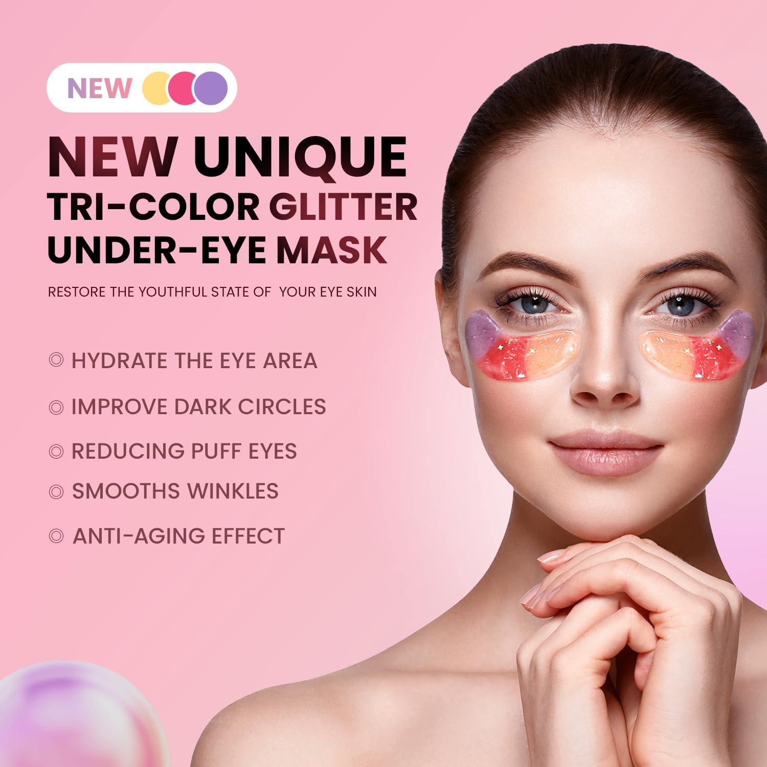 AILEORY Under Eye Patches (24 Pairs) - Tri-color Glitter Eye Gel Pads for Dark Circles, Puffy Eyes, Under eye Bags, Wrinkles | Natural Collagen Under Eye Mask Patches, Gel Under Eye Patches - Image 2