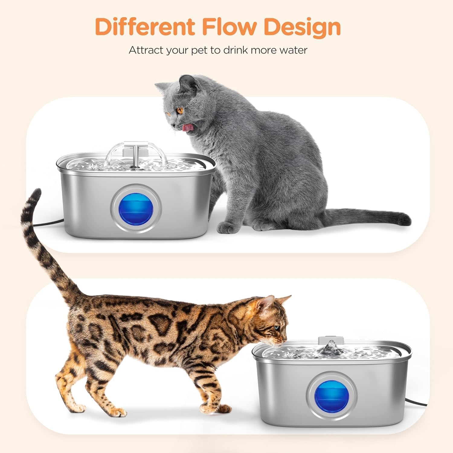 Cat Water Fountain Stainless Steel: 108oz/3.2L Cat Fountain for Drinking with Filter - Pet Water Fountains for Cats Inside - Automatic Cat Feeding & Watering Supplies - Water Level Window - Image 4