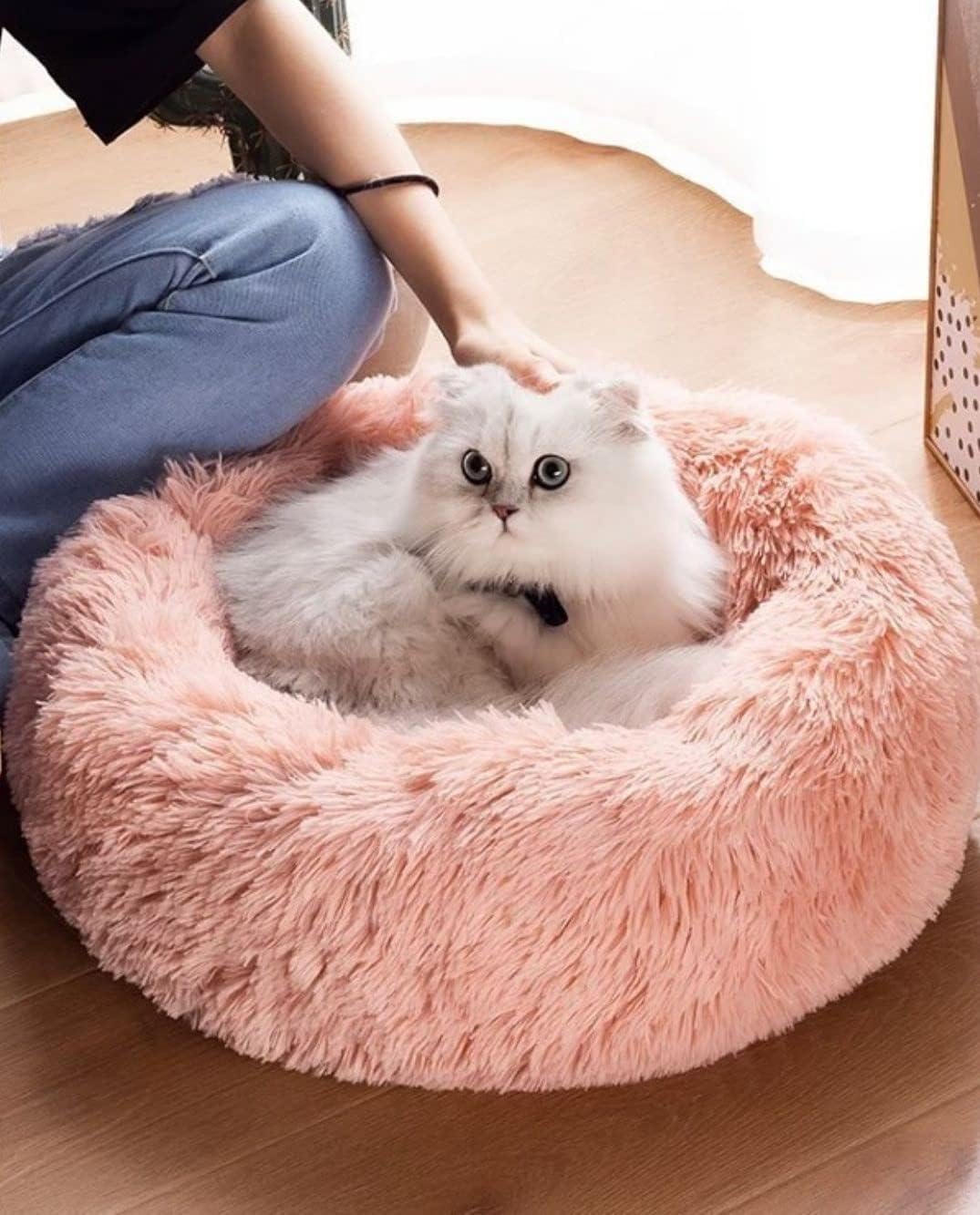 Cat Beds for Indoor Cats - Cat Bed Washable 20/24 inches, Dog Beds for Small Medium Dogs, Anti Anxiety Round Fluffy Plush Faux Fur Pet Bed, Thick Bottom (Pink, Medium) - Image 2