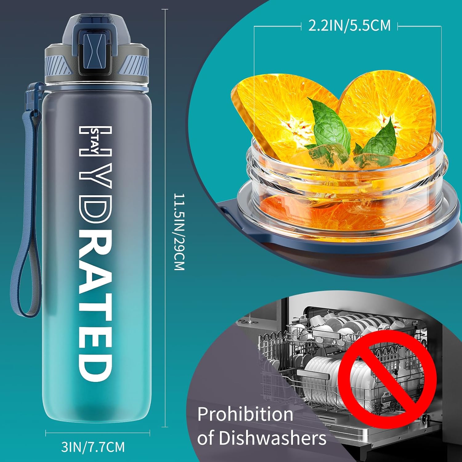 Water Bottle with Straw, 32oz Motivational Water Bottles with Time Marker to Drink, Tritan BPA Free, 1L Sports Water Bottle with Carry Strap LeakProof for Women Gym Fitness Outdoor (1 Pack) - Image 6