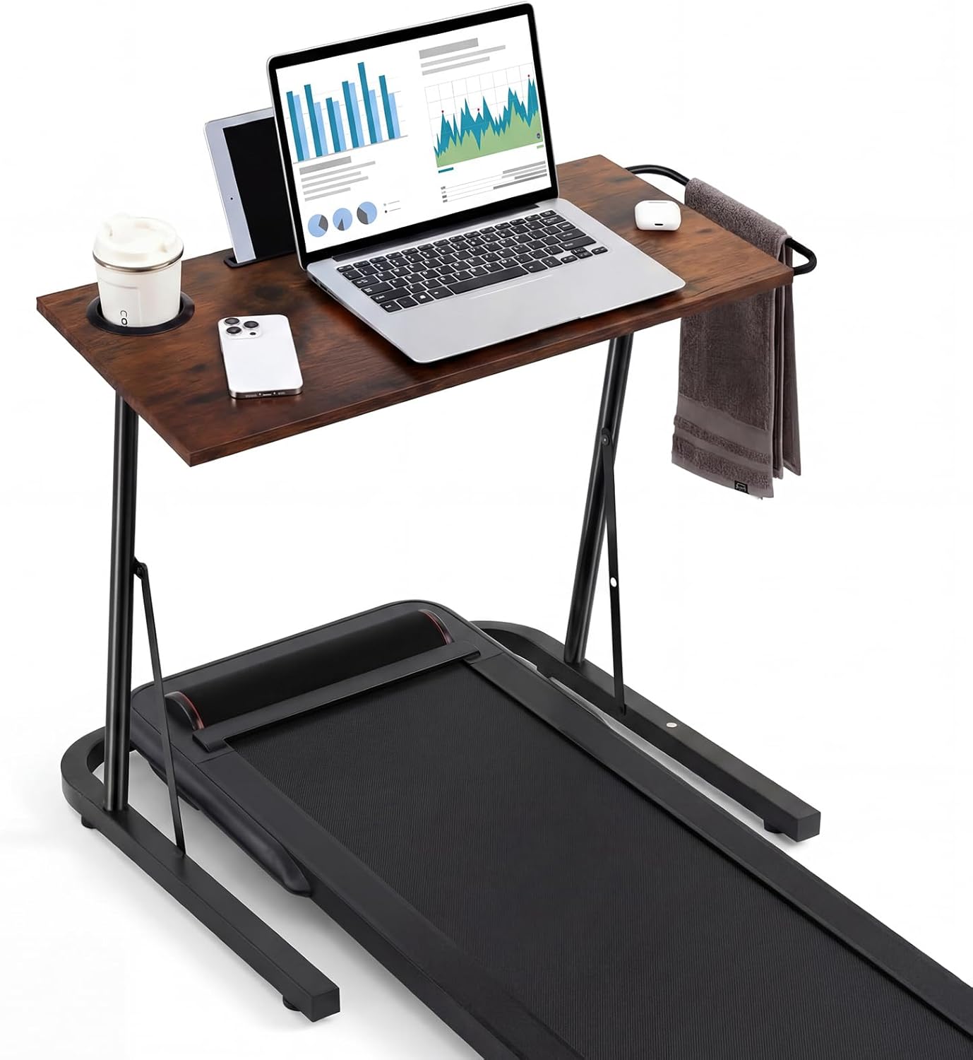 Weysat Treadmill Desk Adjustable Standing Workstation for Walking Pad & Exercise Bike, Indoor Cycling Trainer Desk with Cup Holder Tablet Slot, Fitness Laptop Workstation for Home Office
