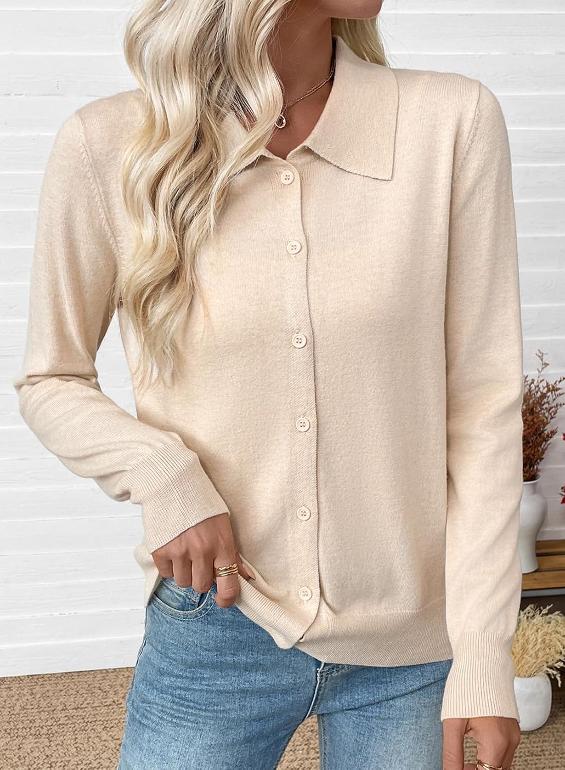 EVALESS Cardigan Sweaters for Women Wool Blend Lightweight Trendy Long Sleeve Lapel Collar Button Down Sweater Cardigans - Image 3