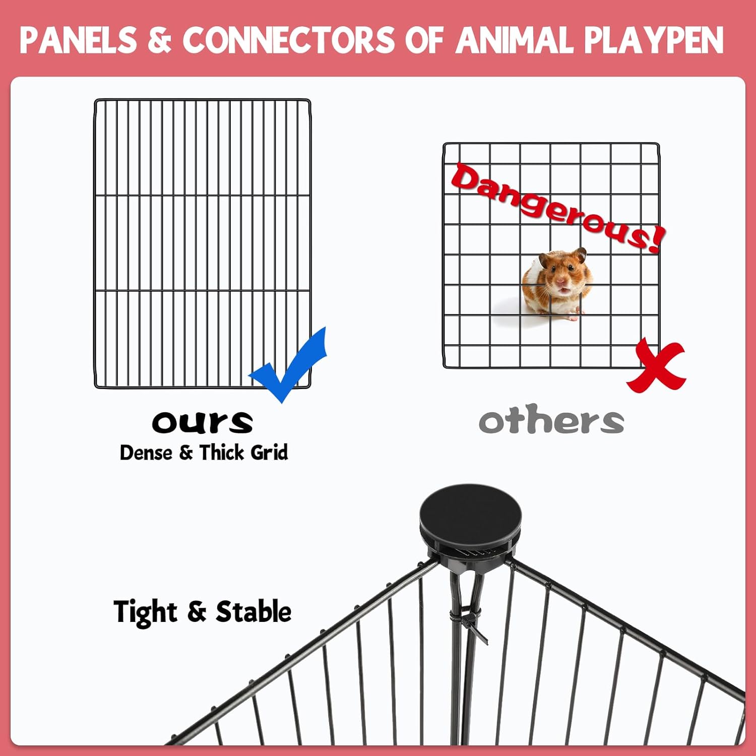 20 Panels Small Animal Playpen, 48" x 24" x 16" Pet Playpen with Waterproof Mat, C&C Cage for Guinea Pigs, Rabbit/Bunny/Baby Chicken Cage,Bunny/Puppy/Chicken Pen Indoor Outdoor Portable Metal Fence - Image 7