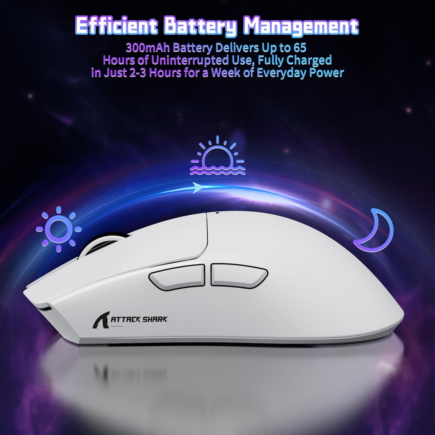 ATTACK SHARK X11SE Lightweight Wireless Gaming Mouse, 59g Tri-Mode BT/2.4G Wireless/Wired Gaming Mouse, PixArt PAW3311 Gaming Sensor, 22000 DPI, Office Mice for PC/Xbox/Win/Mac (White) - Image 6