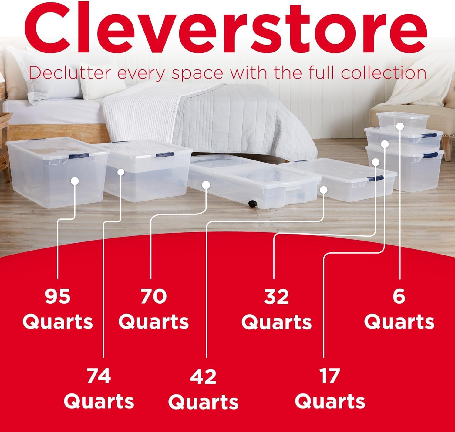 Rubbermaid Cleverstore Clear 32 Qt, 6 Pack Stackable Plastic Storage Bins with Lids, Great for Closet and Laundry Storage, Organizing in the Home - Image 6