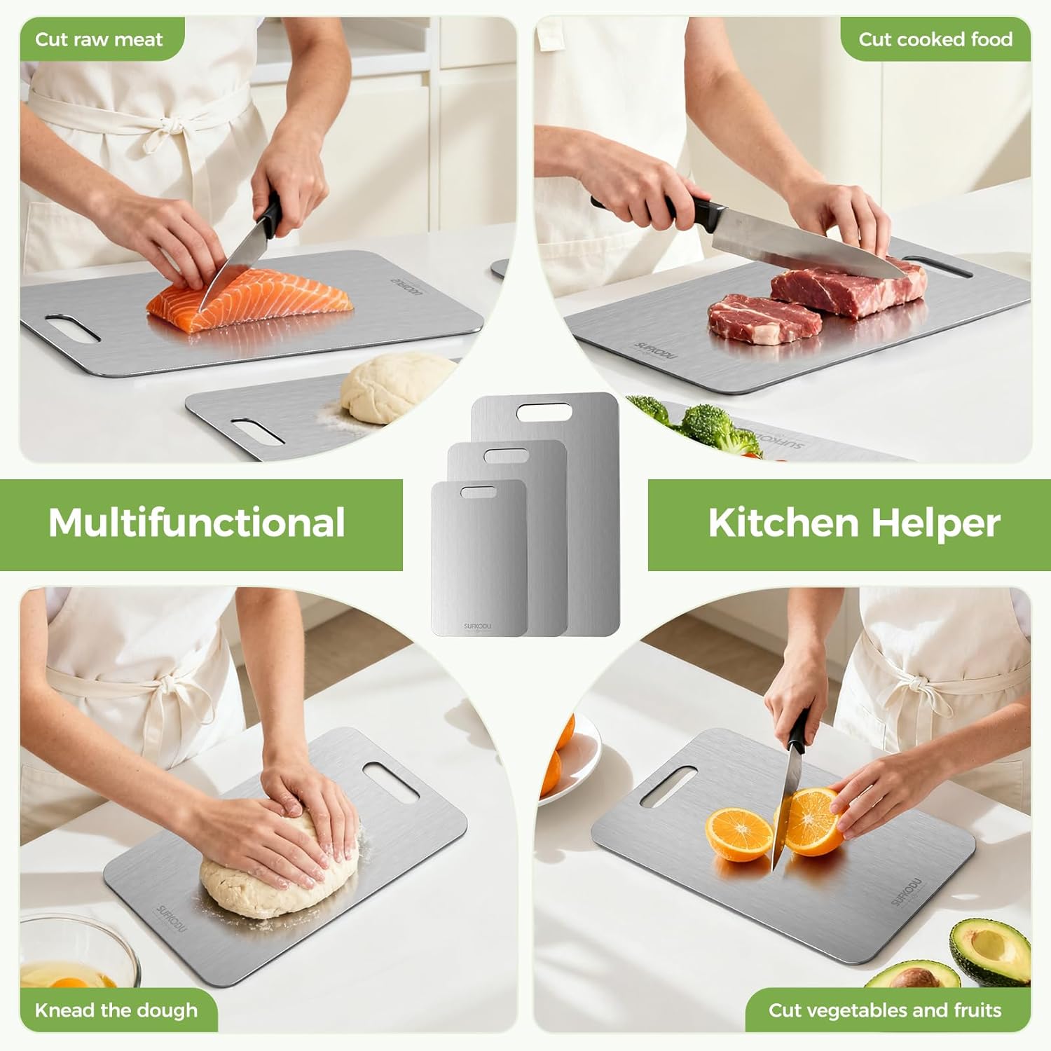 Titanium Cutting Board Set of 3, Titanium Cutting Boards for Kitchen, 100% Double-Sided Titanium Cutting Boards, Separate Raw and Cooked Food Areas, Non-Toxic, Dishwasher Safe (S+ M + L) - Image 8