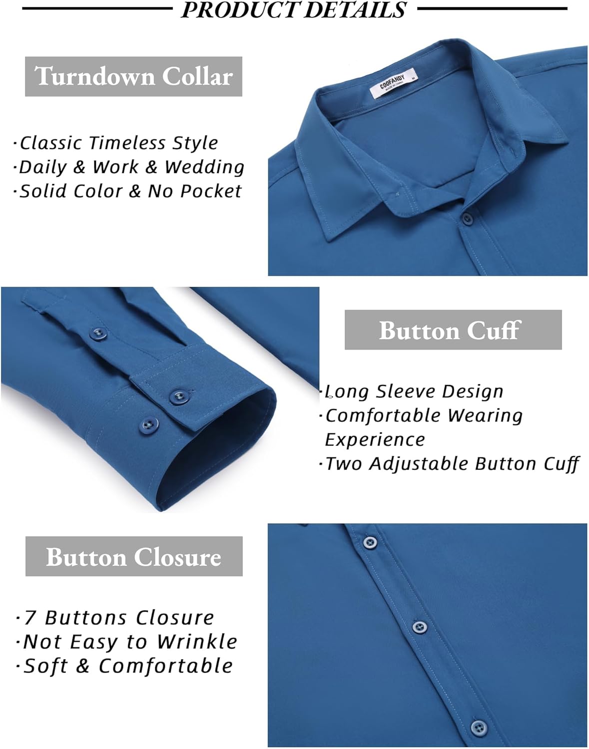 COOFANDY Men's Long Sleeve Button Down Shirts Casual Untucked Dress Shirt Beach Wedding Shirts - Image 6