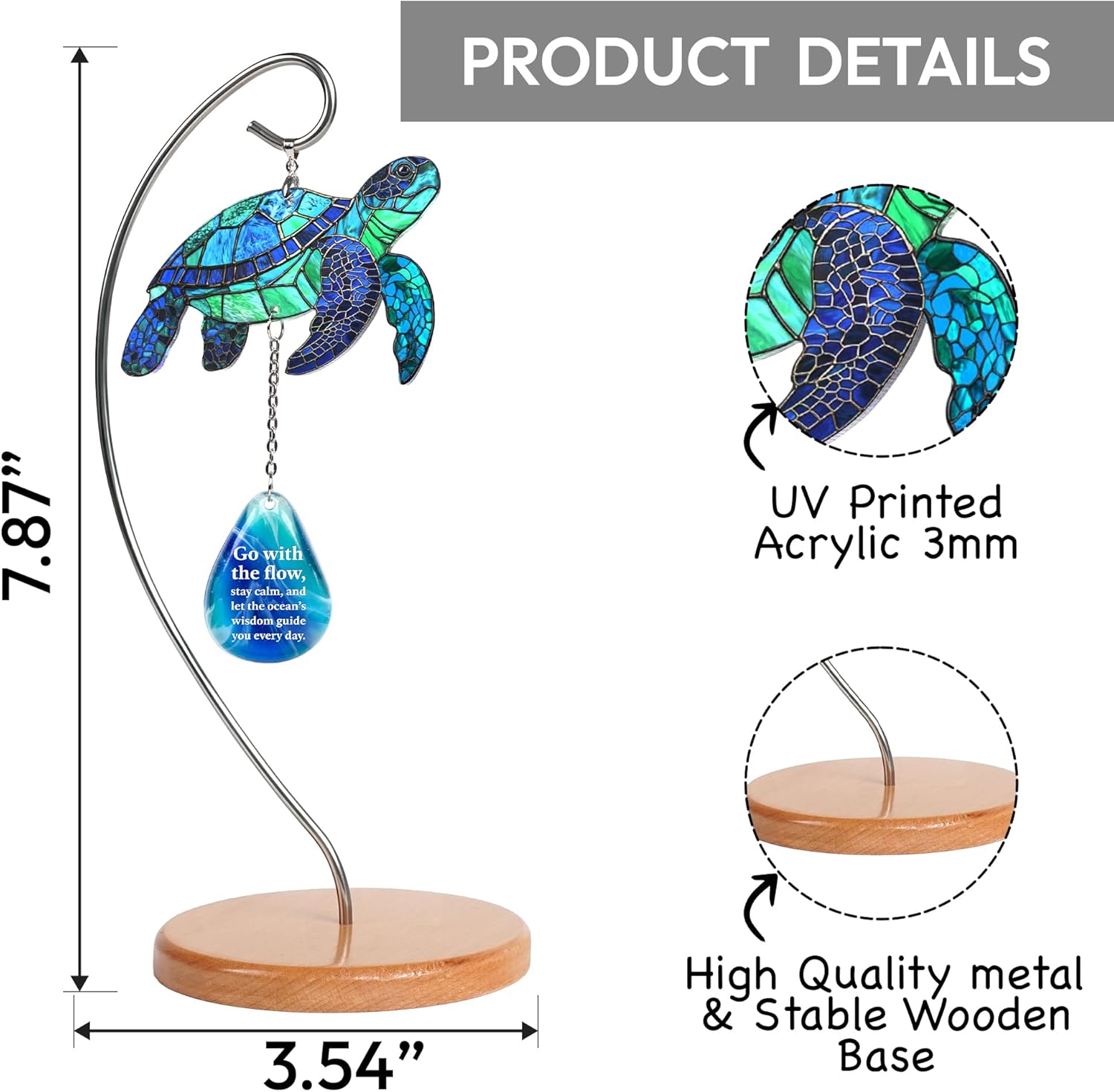 Sea Turtle Acrylic Suncatcher Ornament Hanging Display Stand for Table Top Decor, Sea Turtle Gifts for Women, Beach Gifts for Women, Christmas Stocking Stuffers Ideas (Display Stand) - Image 3