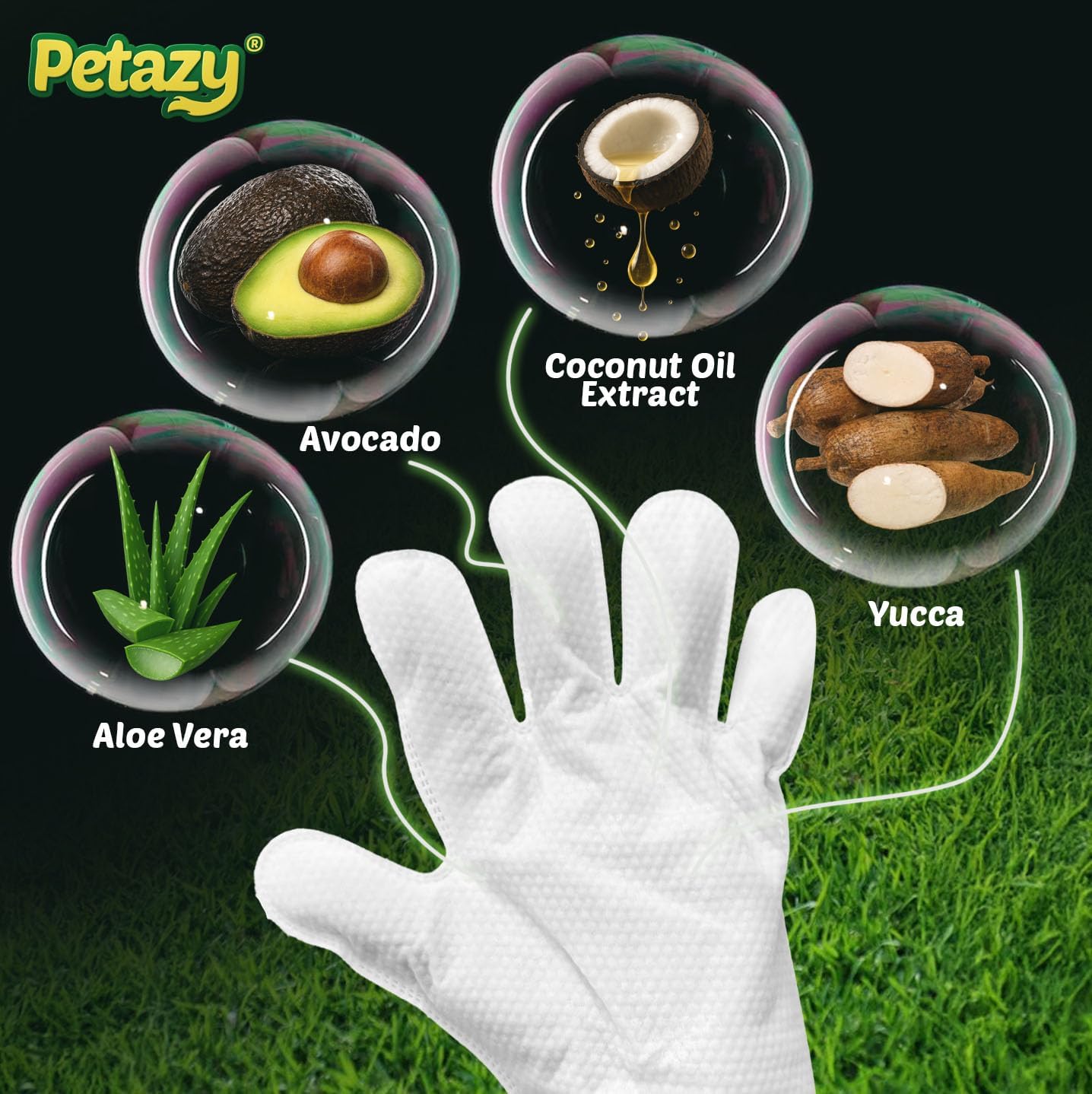 Petazy Pet Glove Wipes for Dogs & Cats – Hypoallergenic Thick Cleaning Gloves with Aloe & Coconut Oil for Paws, Face, Ears & Butt, Instant No Rinse Grooming Wipes to Deodorize and Hydrate, 25 Pack - Image 3