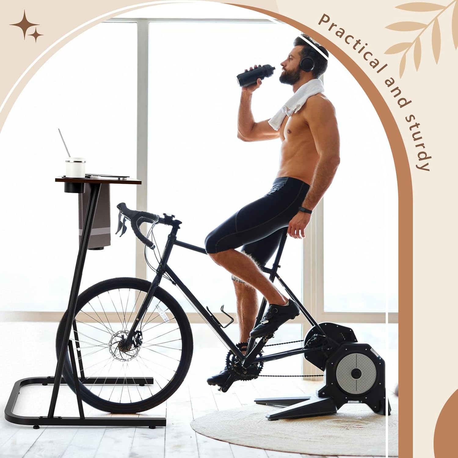 Weysat Treadmill Desk Adjustable Standing Workstation for Walking Pad & Exercise Bike, Indoor Cycling Trainer Desk with Cup Holder Tablet Slot, Fitness Laptop Workstation for Home Office - Image 7