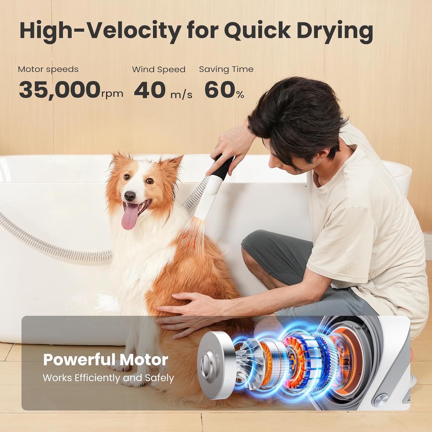 Pecute Dog Grooming Vacuum & Dryer, 7-in-1 Pet Grooming Kit with Clipper, 10000Pa Dog Vacuum for Shedding Grooming, Adjustable Speed & Temp, 55dB Low Noise,1.7L Dust Cup - Image 5