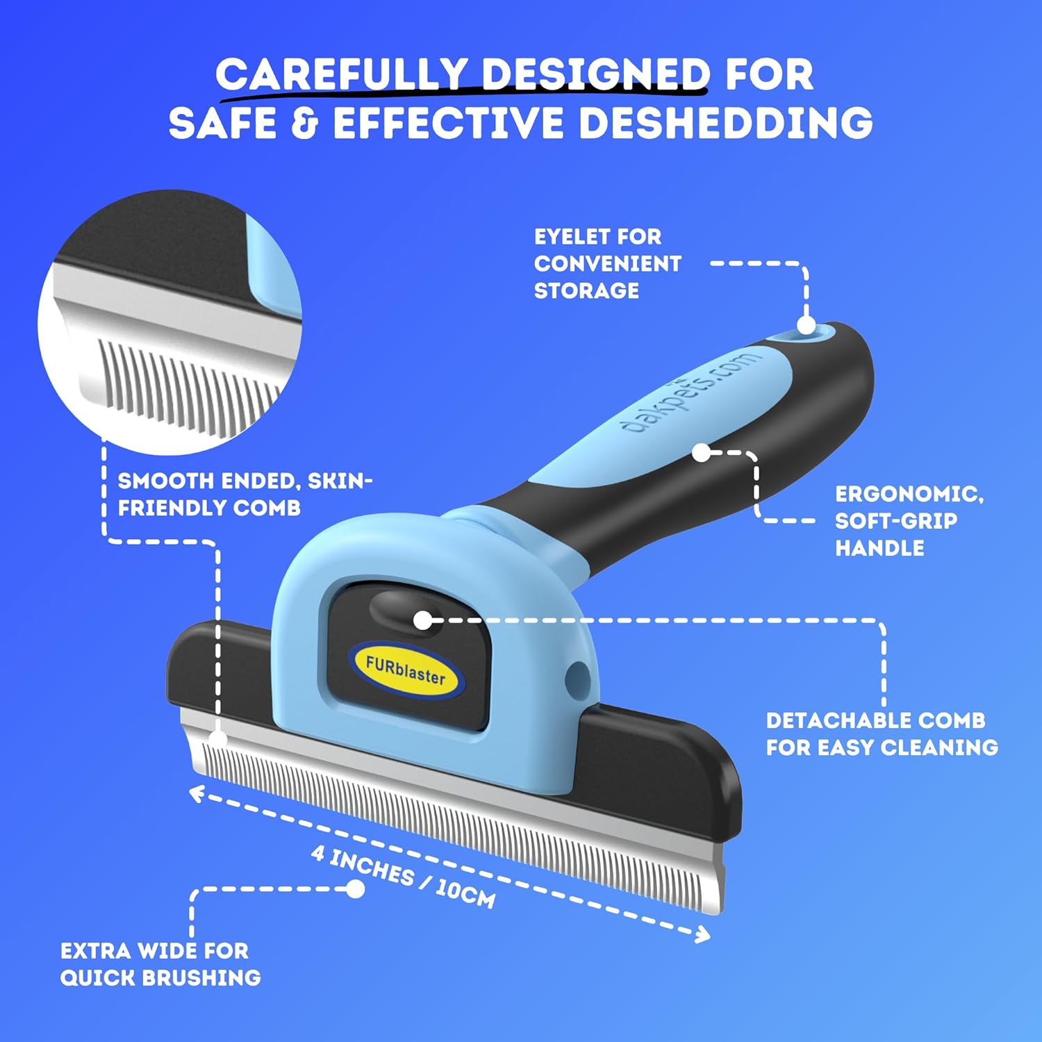 DakPets Deshedding Tool | Stainless Steel Grooming Brush for Shedding Fur Removal - Cats and Dogs - Image 3