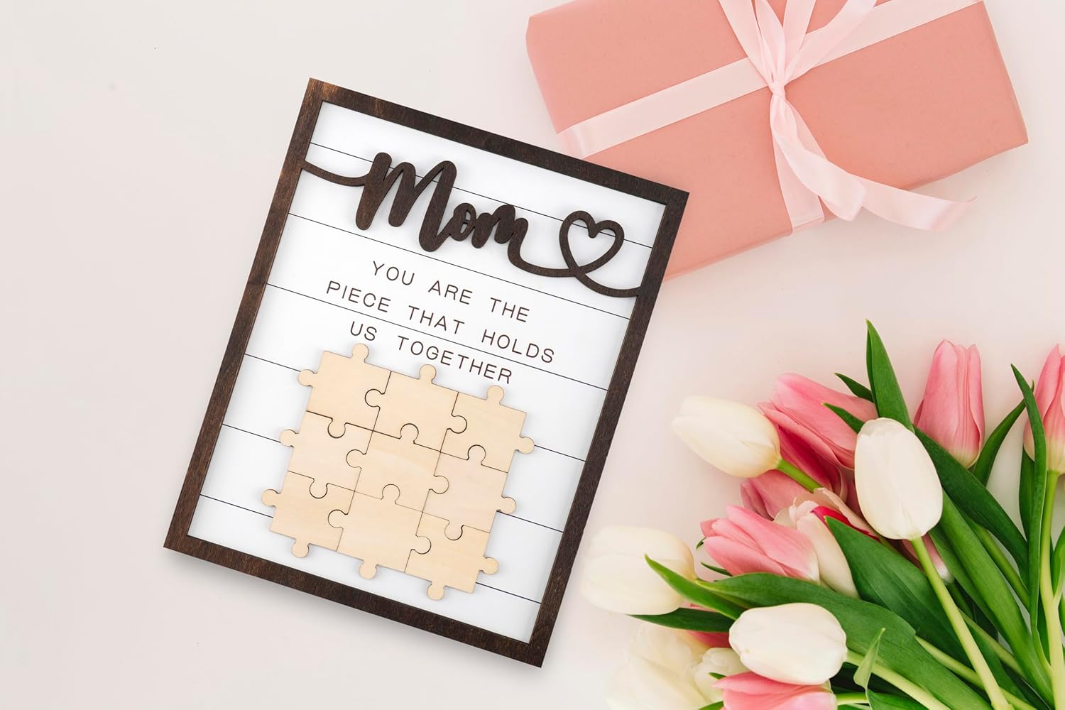 Personalized Mom Puzzle Piece Sign Gift, You are The Piece That Holds Us Together Plaque with Family Names, Grandparents Day Wood Sign, Birthday Gifts for Mommy from Daughter and Son (Mom) - Image 5
