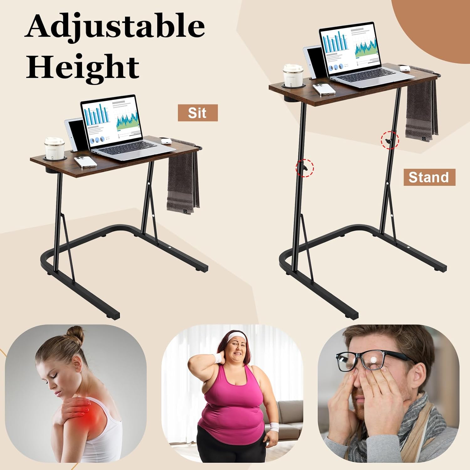 Weysat Treadmill Desk Adjustable Standing Workstation for Walking Pad & Exercise Bike, Indoor Cycling Trainer Desk with Cup Holder Tablet Slot, Fitness Laptop Workstation for Home Office - Image 6