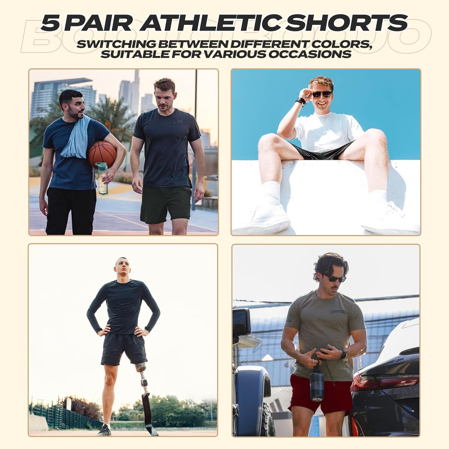 BOOJO 5 Pack Athletic Gym Mens Shorts - Workout Black Quick Dry Basketball Shorts with Pockets for Running Casual Activewear - Image 2