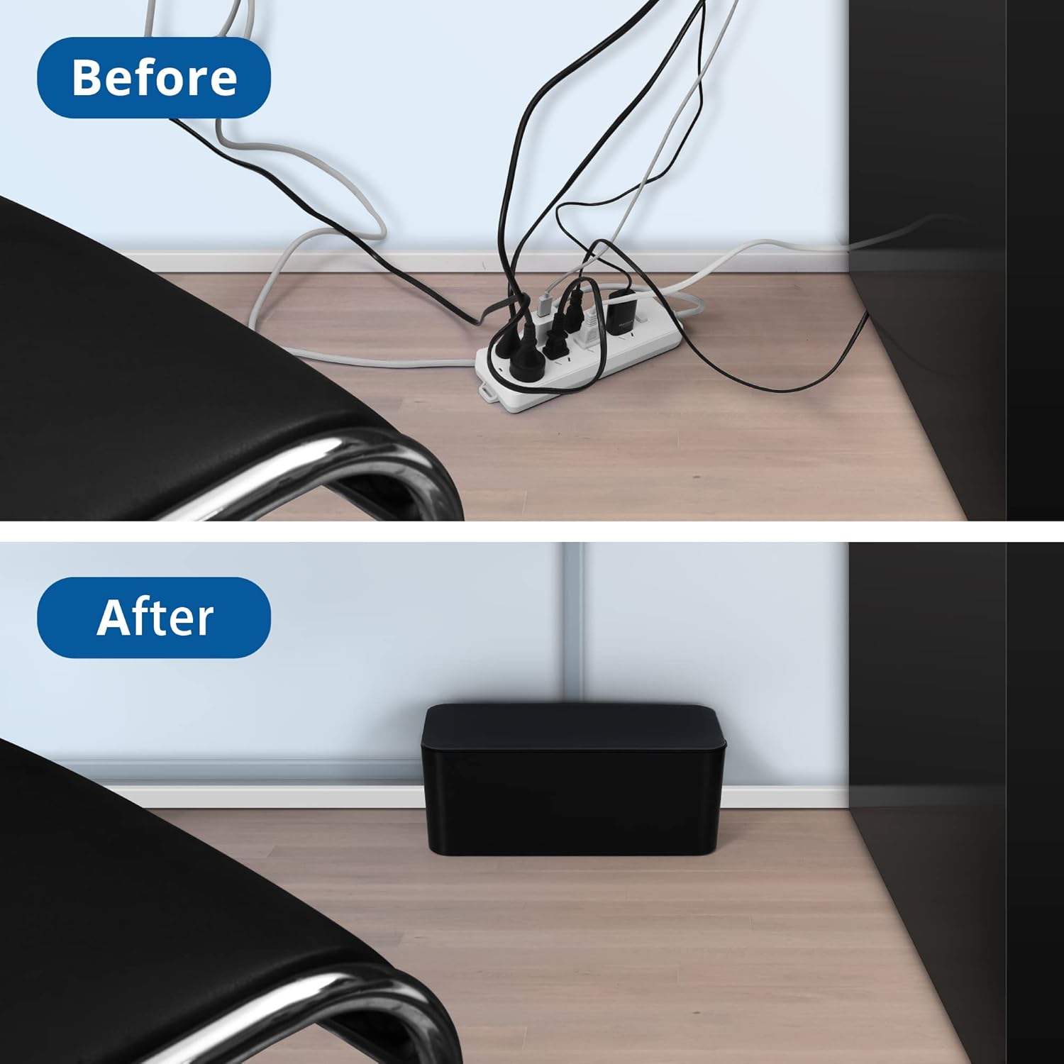 ZhiYo Cable Management Box Black, 2Pack Cord Organizer Box - Extra Large and Medium Size, Cord Hider Box to Conceal Power Strips on Desk or Floor, Made from Electrically Safe ABS Material - Image 5