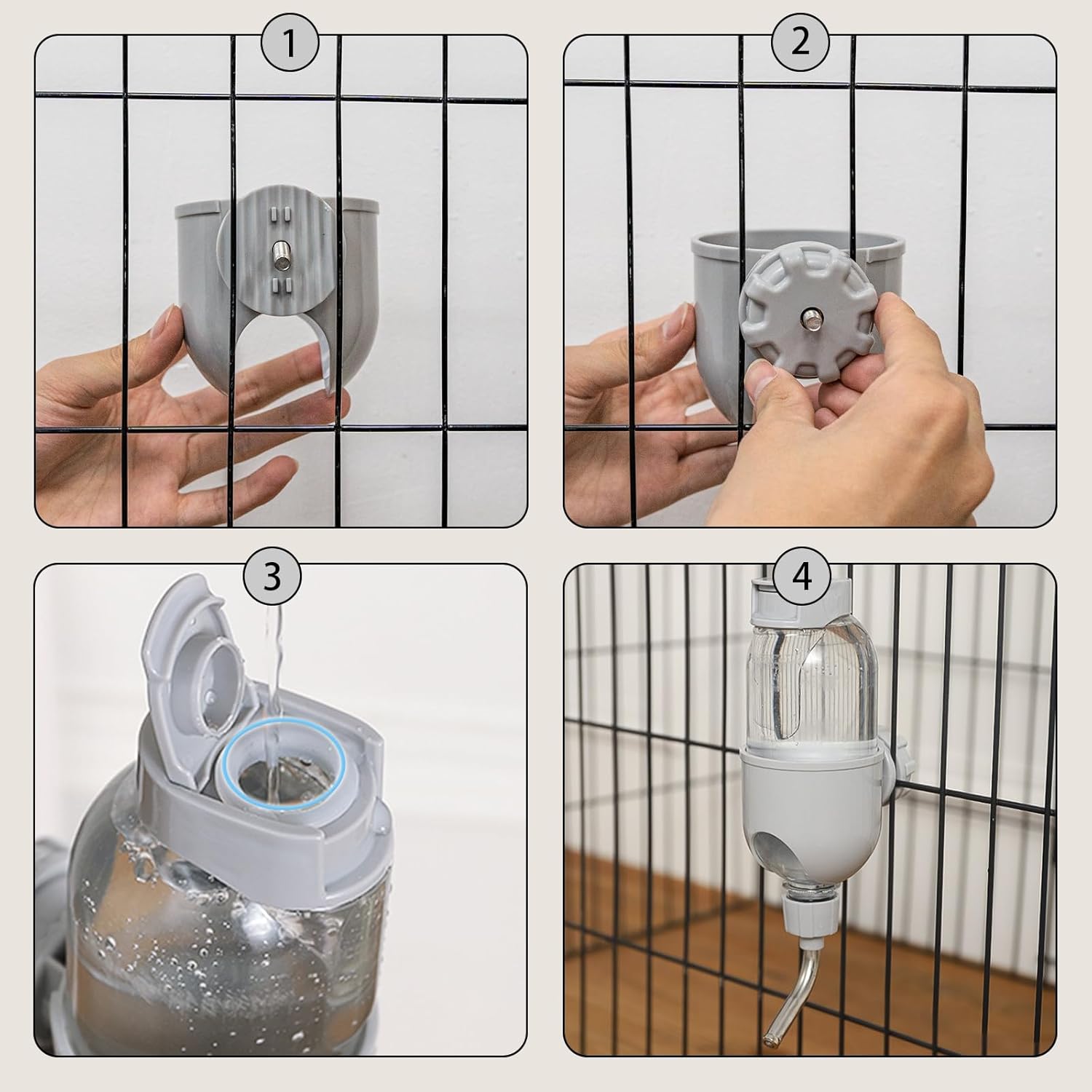 Pet Water Bottle for Cage Crate 17oz Non-Drip Water Dispenser for Small Animal Rabbit Bunny Guinea Pig Chinchilla Ferret Squirrel Hedgehog (Gray, 17oz) - Image 6