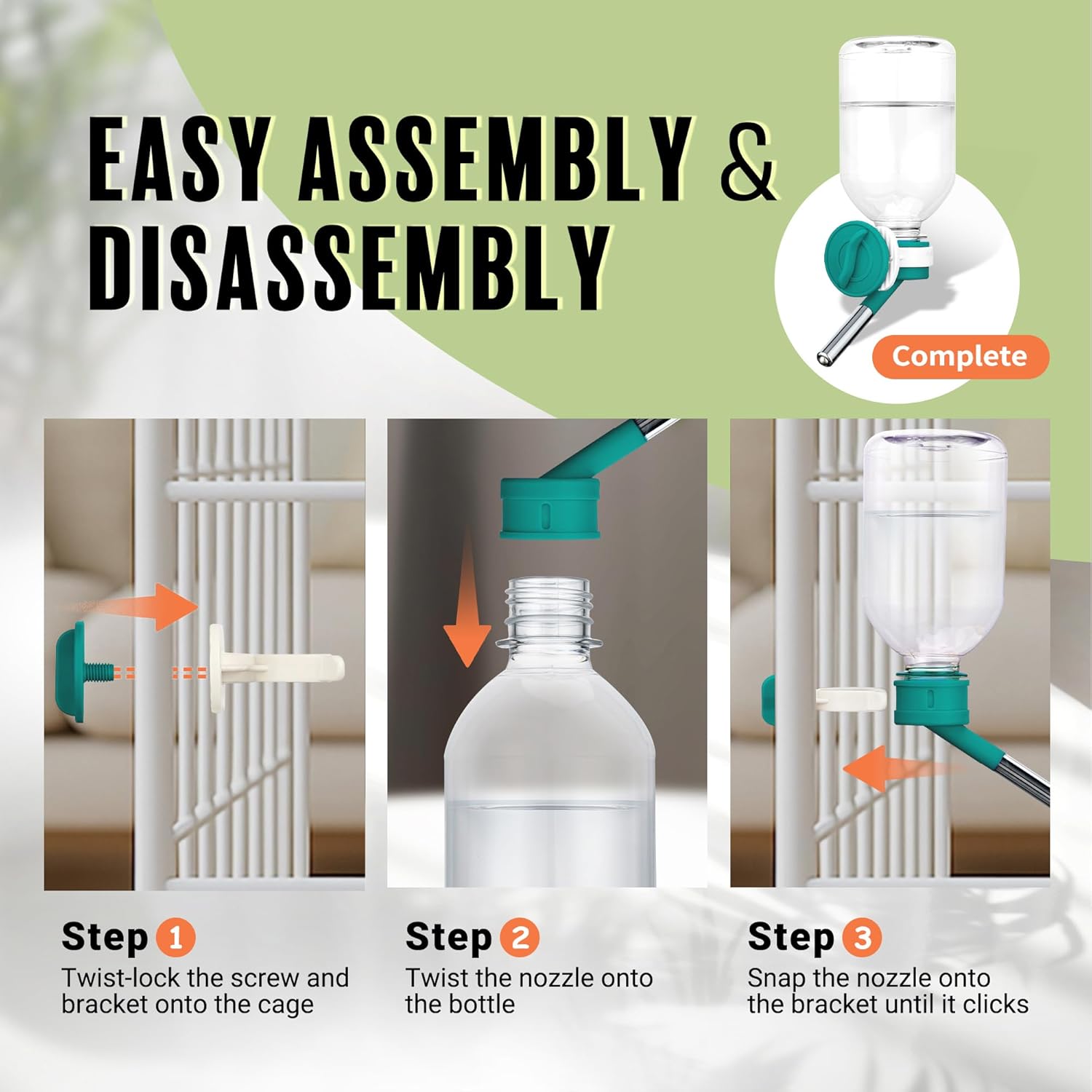 Choco Nose No-Drip Water Bottle Feeder for Guinea Pigs, Hamsters, Bunnies, Ferrets, & Small Pets, 10.2 fl.oz, 300ml - Easy to Install in Cages/Crates, US Patented Leakproof Nozzle 10mm, Green (C128) - Image 4