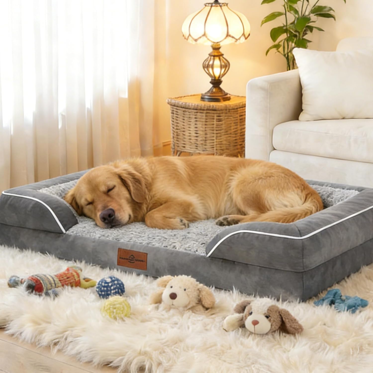 Comfort Expression Orthopedic Dog Bed for Extra Large Dogs 42x30 Inch, Waterproof Egg Crate Foam XL Pet Bed with Removable Bolsters, Dog Couch with Washable Cover & Non-Slip Bottom, Grey - Image 9