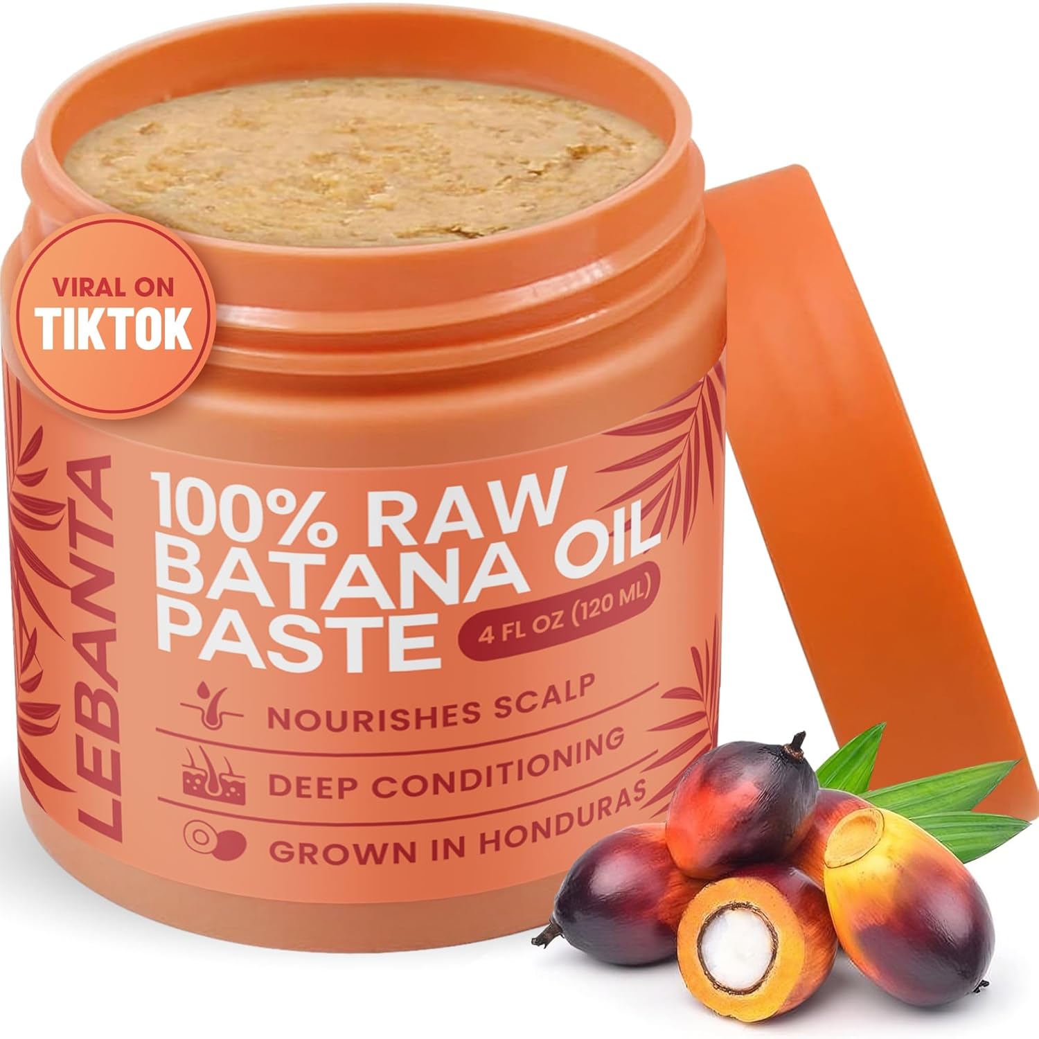 Lebanta Raw Batana Oil for Hair Growth - 100% Pure, Organic 4oz Batana from Honduras for Thick and Strong Natural Hair - Dr. Sebi Unrefined Cold Pressed Cosmetic Scalp Mask Gifts for Women (1 Pack)