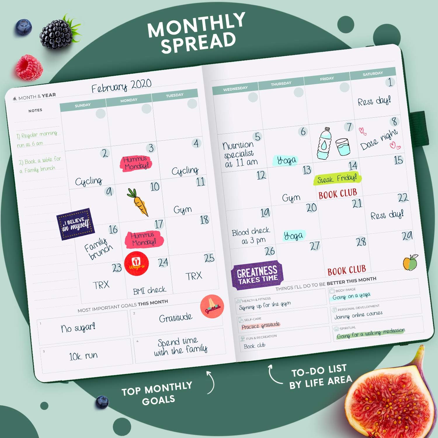 Clever Fox Wellness Planner - Weekly & Daily Health and Wellness Log, Food Journal & Meal Planner Diary for Calorie Counting, Notebook for Medical Condition Tracking, A5-Sized - Forest Green - Image 5