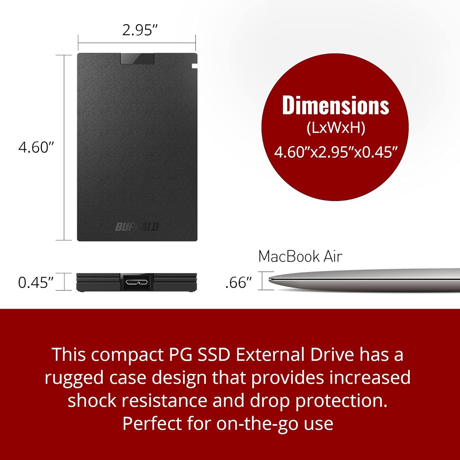 BUFFALO External SSD 1TB - Compatible with PS4 / PS5 / Windows/Mac - USB-C - USB-A - USB 3.2 - External Solid State Drive - SSD-PG1.0U3B - Image 3
