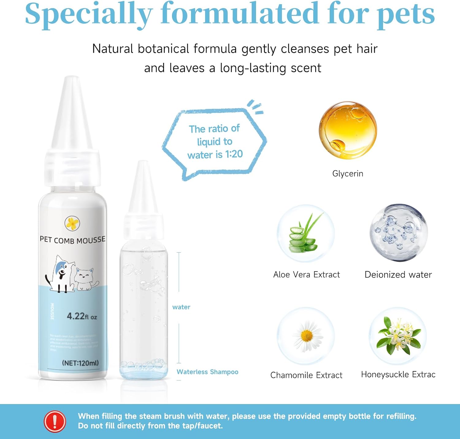 Pet Steam Brush for Dog & Cat – 3-in-1 Spray Hair Removal Comb for Shedding & Grooming, Softens Fur & Reduces Static – Water Brush for Long & Short Coats, Bath-Hating Pets, Includes Waterless Shampoo - Image 6