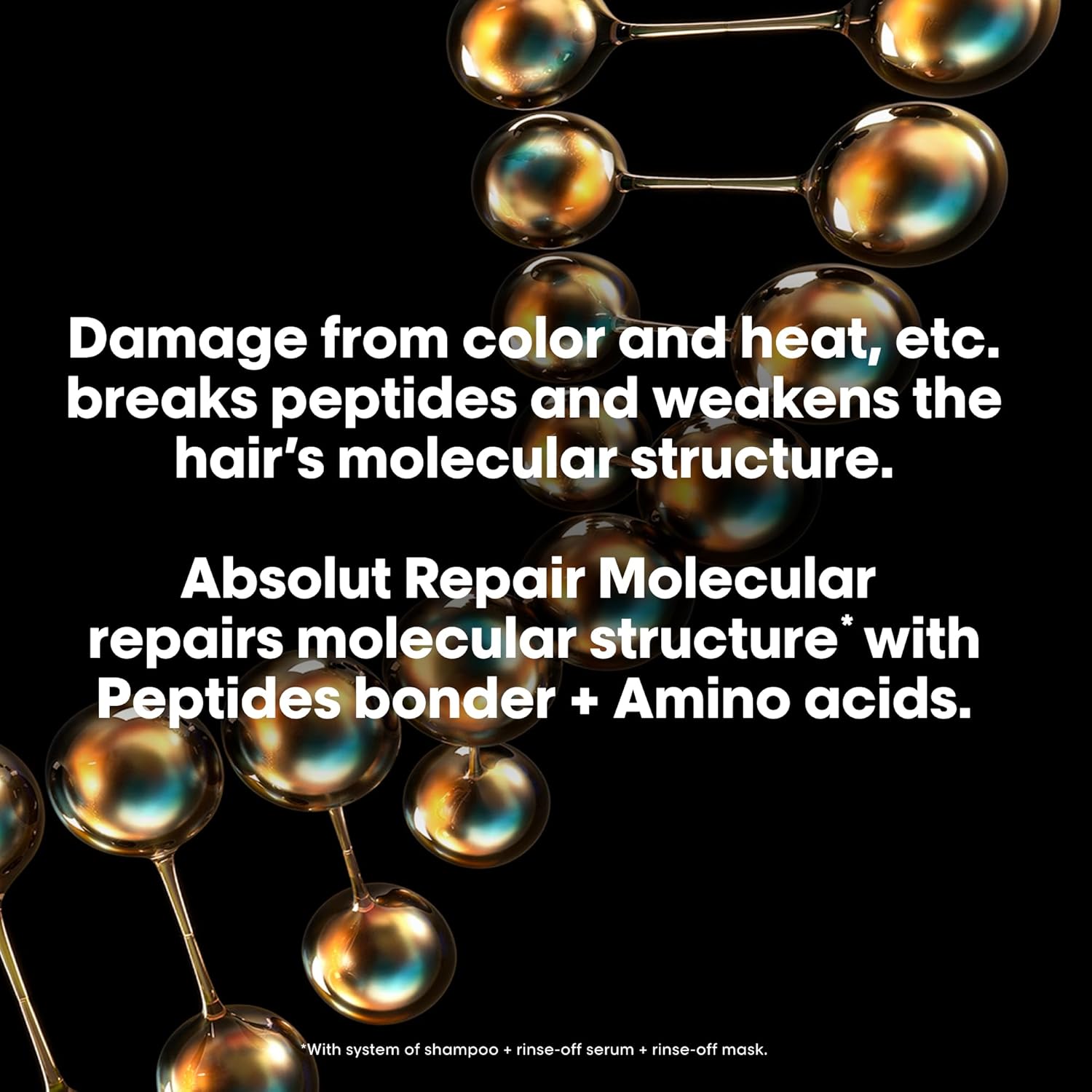 L'Oréal Professionnel Paris Absolut Repair Molecular Hair Care Set - Sulfate-Free Shampoo, Rinse-Off Serum & Leave-In Mask For Extremely Dry Damaged Hair, With Peptide Bonder & Amino Acids - Image 8