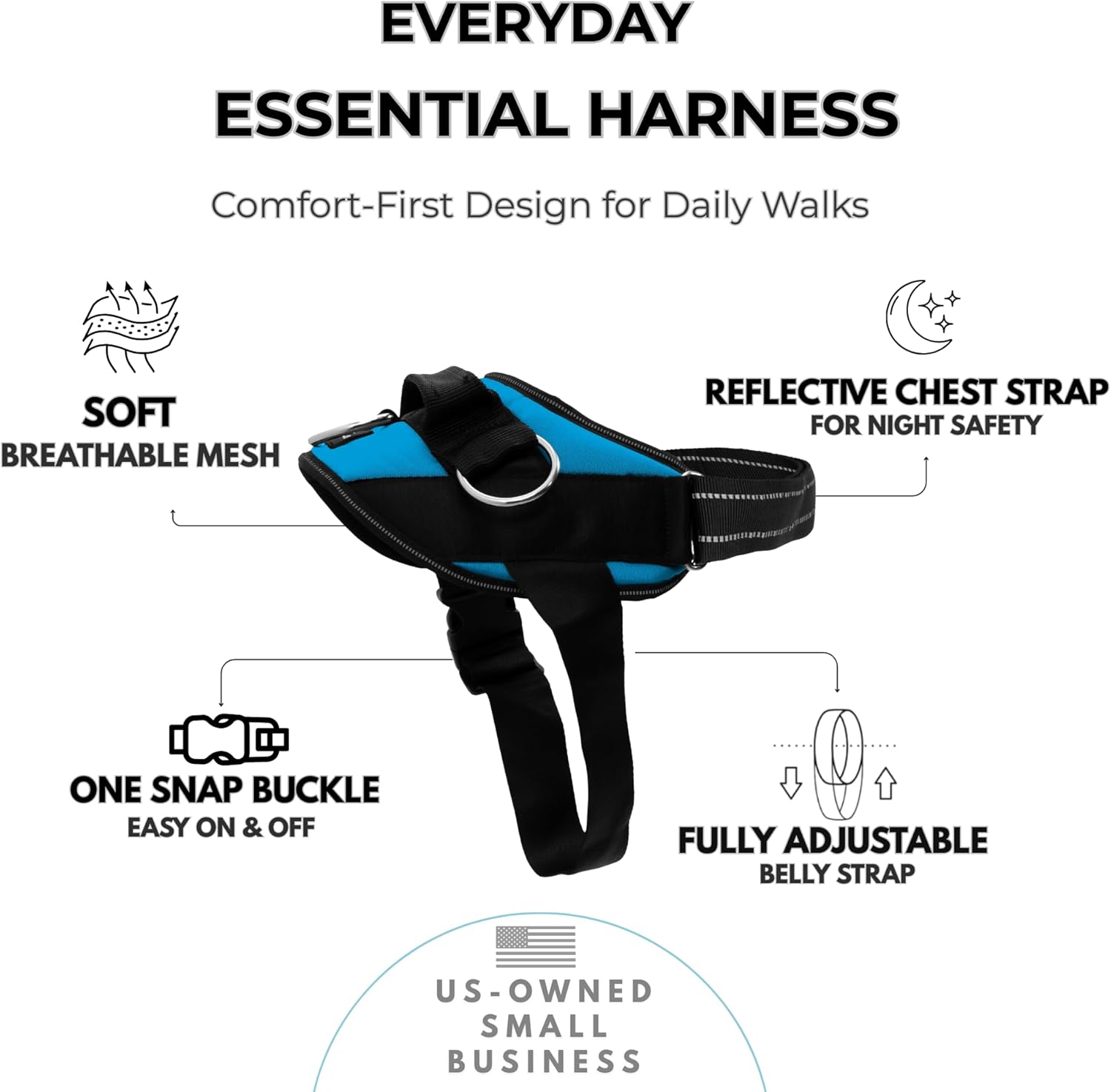 ShawnCo Essential Dog Harness, No-Pull Pet Vest with 3 Leash Clips, No Choke, Reflective, Adjustable and Padded, for Easy Walking and Training for Small, Medium and Large Dogs (Oceanic Blue, S) - Image 2