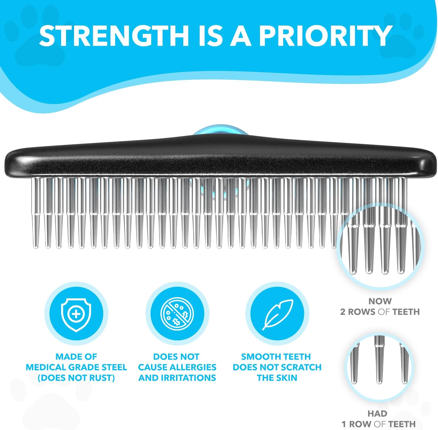 Deshedding Brush - Undercoat Rake for Dogs, Cats, Matted, Short, Long Hair Coats - Double Row Stainless Steel Pins - Reduce Shedding by 90% (Blue) - Image 4