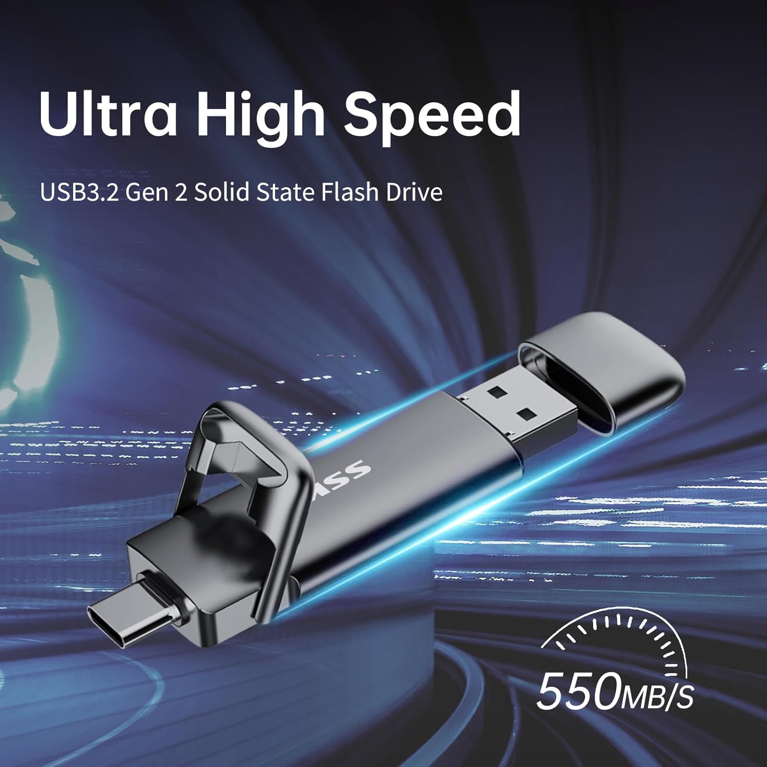 SSK 1TB USB Drive,External SSD Fast 550MB/s 2-in-1 Dual-Drive Type C+ A USB3.2 Gen2 Solid State ThumbDrive SSD-Stick for iPhone 15/16/PS4/Android Phone/Tablet/Windows/Mac - Image 2