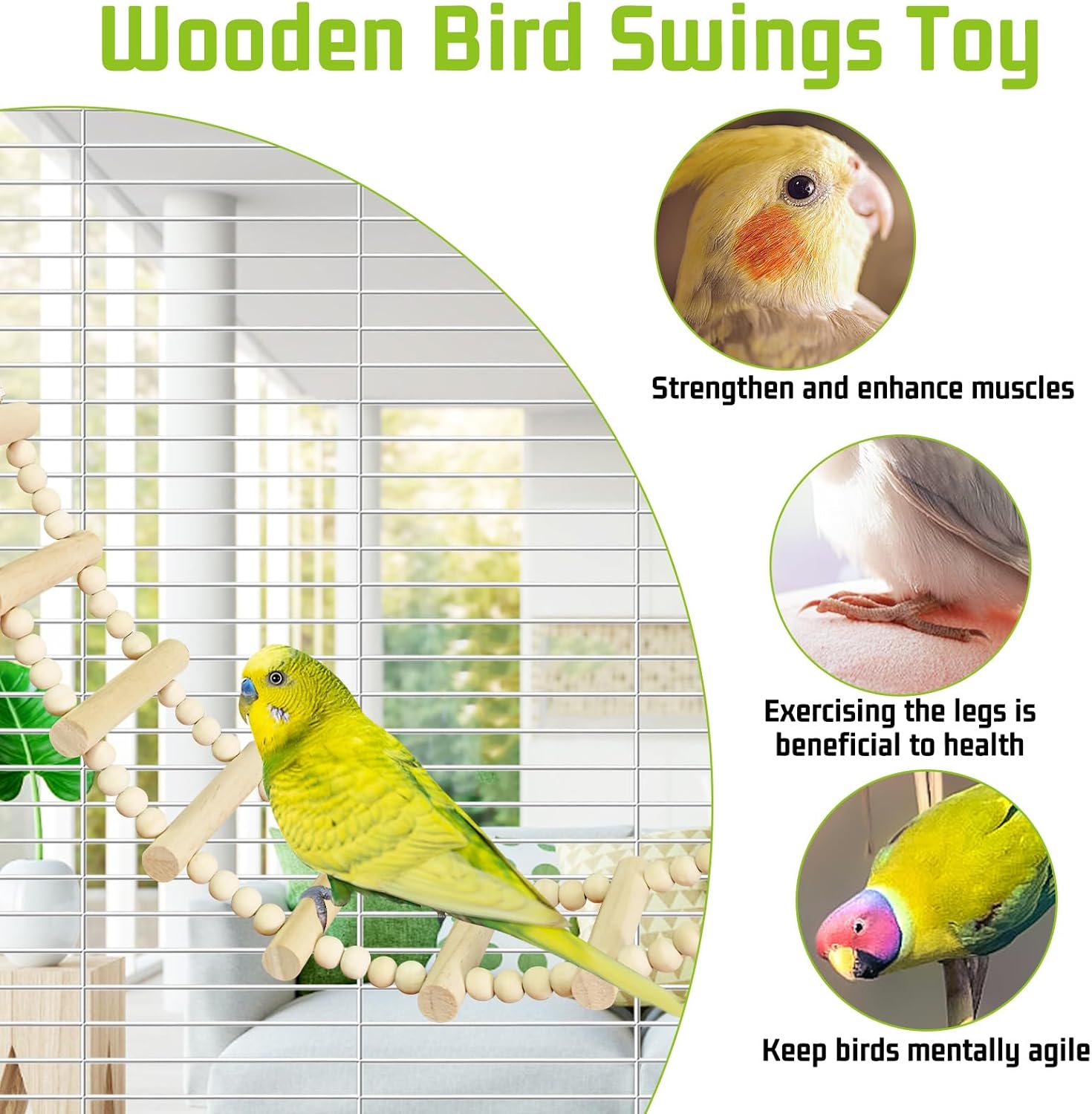 BNOSDM Long Bird Ladder Bridge 39.4 in Wooden Parakeet Climbing & Swing Toys Bird Cage Accessories for Budgies, Cockatiels, Conures, Lovebirds, Canaries (16-Steps) - Image 4