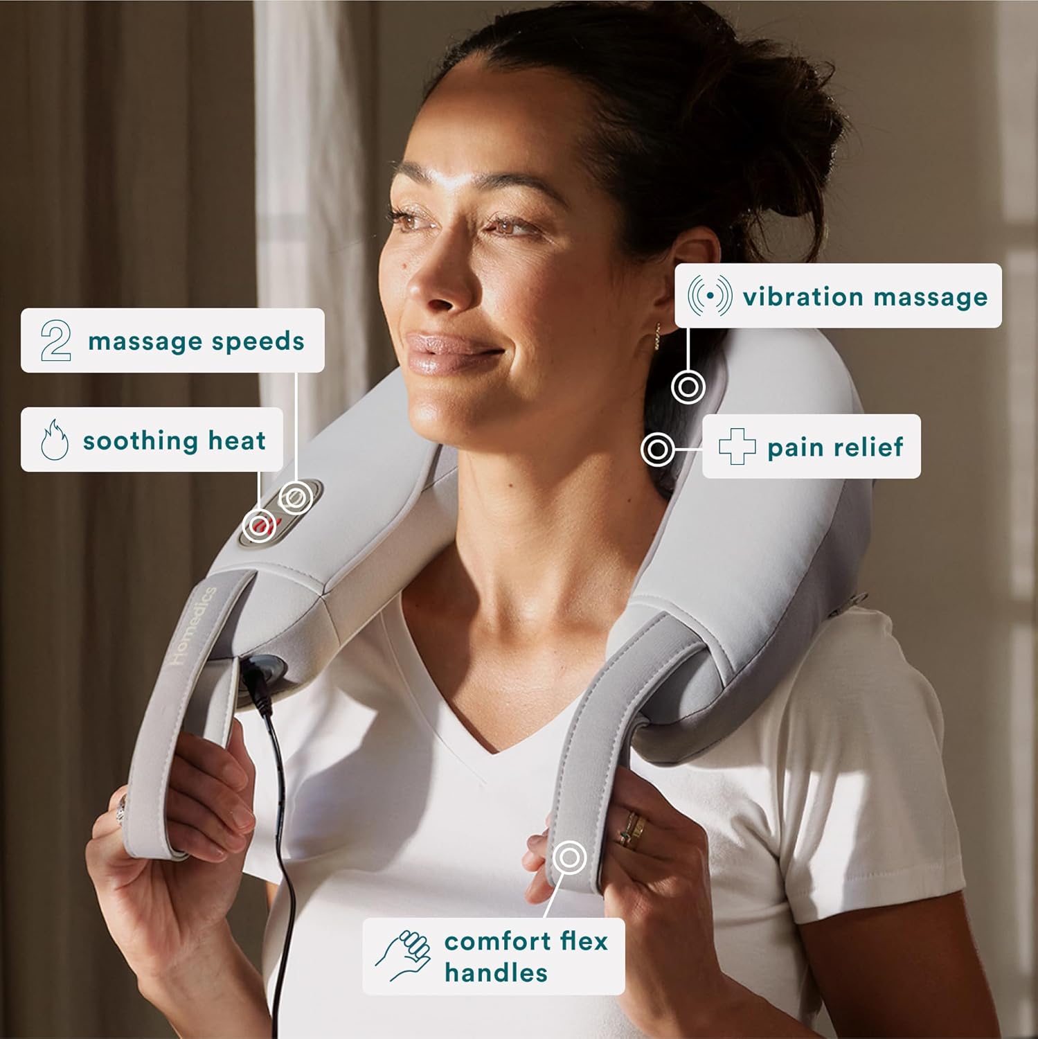 Homedics Pro Therapy Vibration Neck Massager with Soothing Heat, Portable Pain Relief Massage for Stiff Neck Muscles, Soothing Heat for Tension and Stress Release, Customizable Speeds - Image 3
