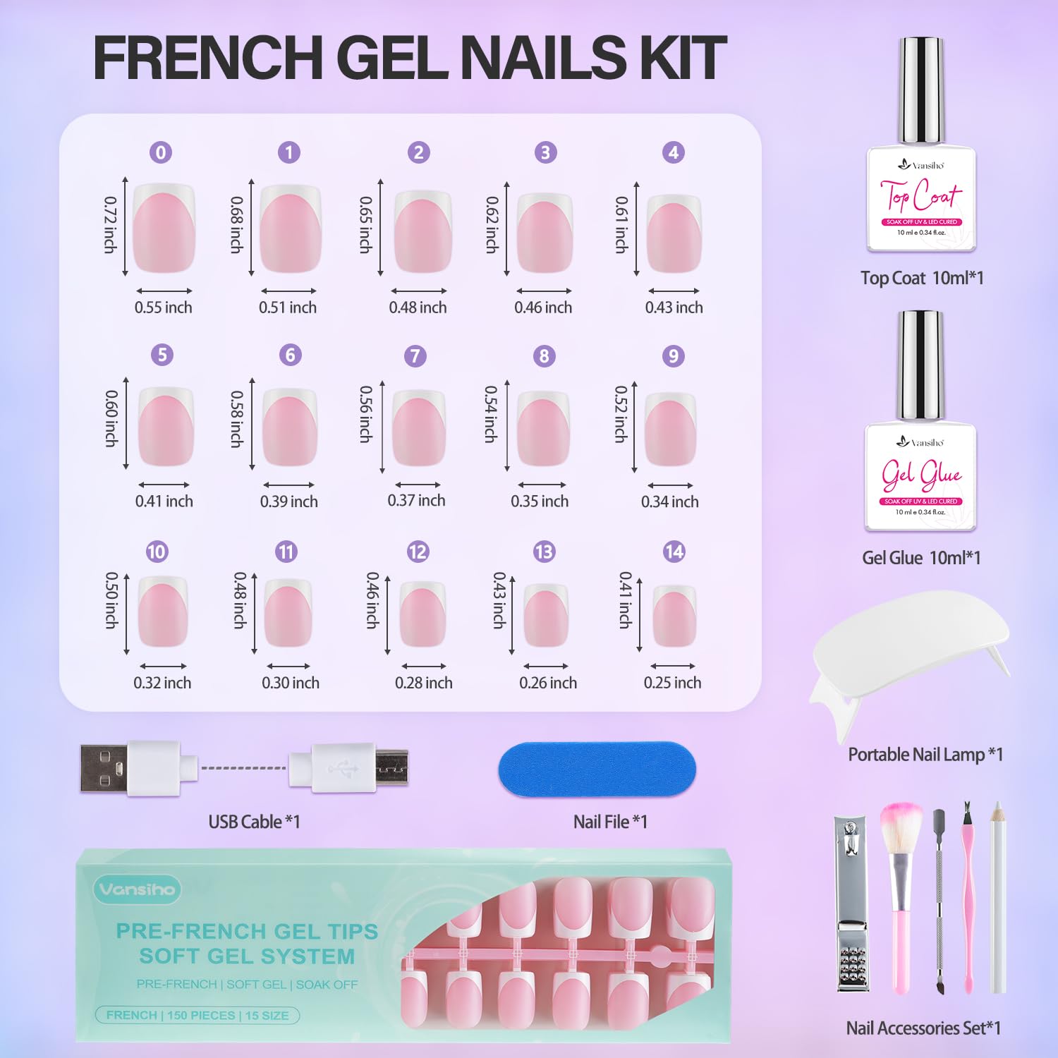 Vansiho Pink French Gel Nails Kit - Short Square French Tip Press on Nails, Nail Gel, Top Coat and Nail Lamp for Gift and Nail Art DIY - Image 5