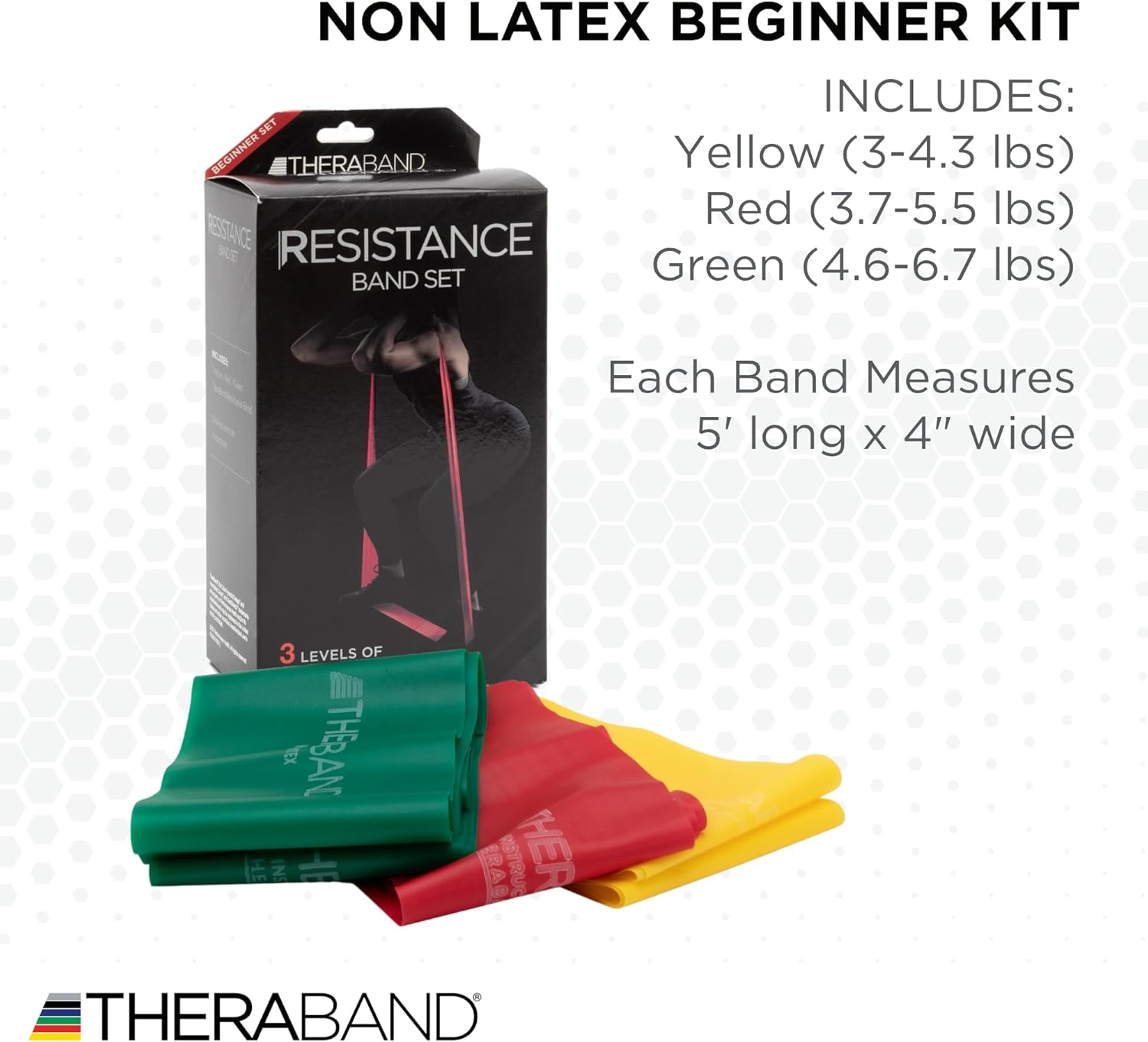 THERABAND Resistance Bands Set, Beginner Kit, Yellow, Red, Green, Non-Latex Elastic Bands for Exercise & Physical Therapy, Strength Training for Upper & Lower Body Fitness - Image 2