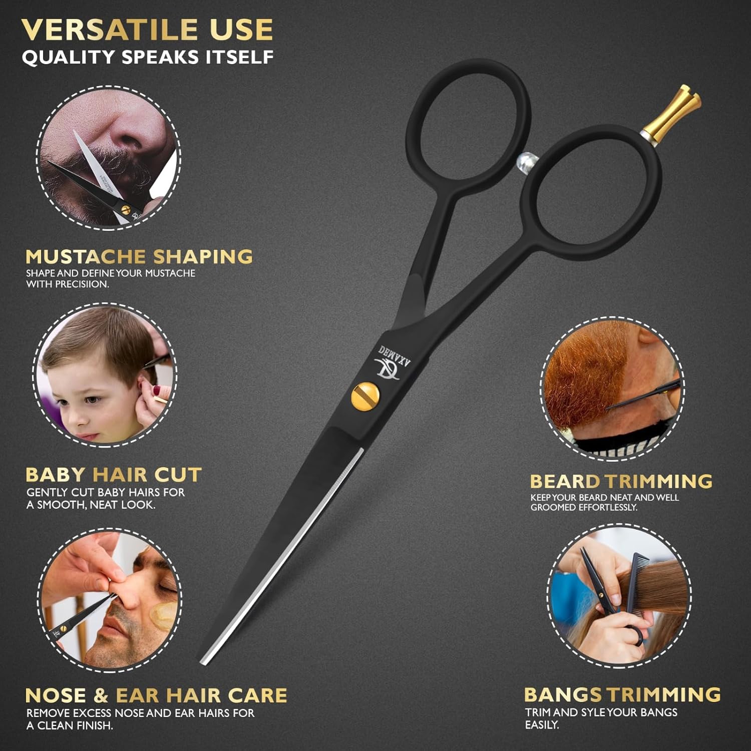 DEMAXA 5" Professional Beard Scissors for men Mustache Scissors with 1 Mustache Comb, 1 Beard Comb & Soft Pouch – Prefect Beard shears mustache kit for All Facial Hair – moustache Grooming kit for Men - Image 6