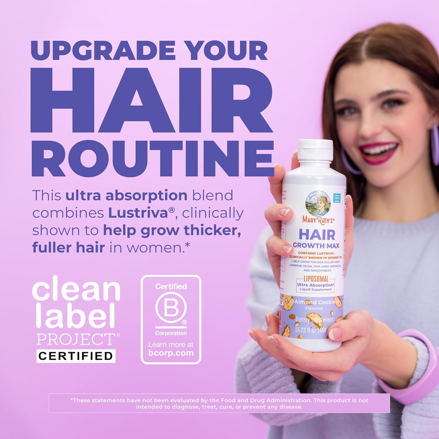 MaryRuth Organics Women's Hair Growth MAX Liposomal | with Lustriva® + Biotin 10000mcg + Pumpkin Seed Oil | Thicker Hair | Hair Care | Wrinkles, Fine Lines, Skin Care | Ages 18+ | 15.22 Fl Oz - Image 2