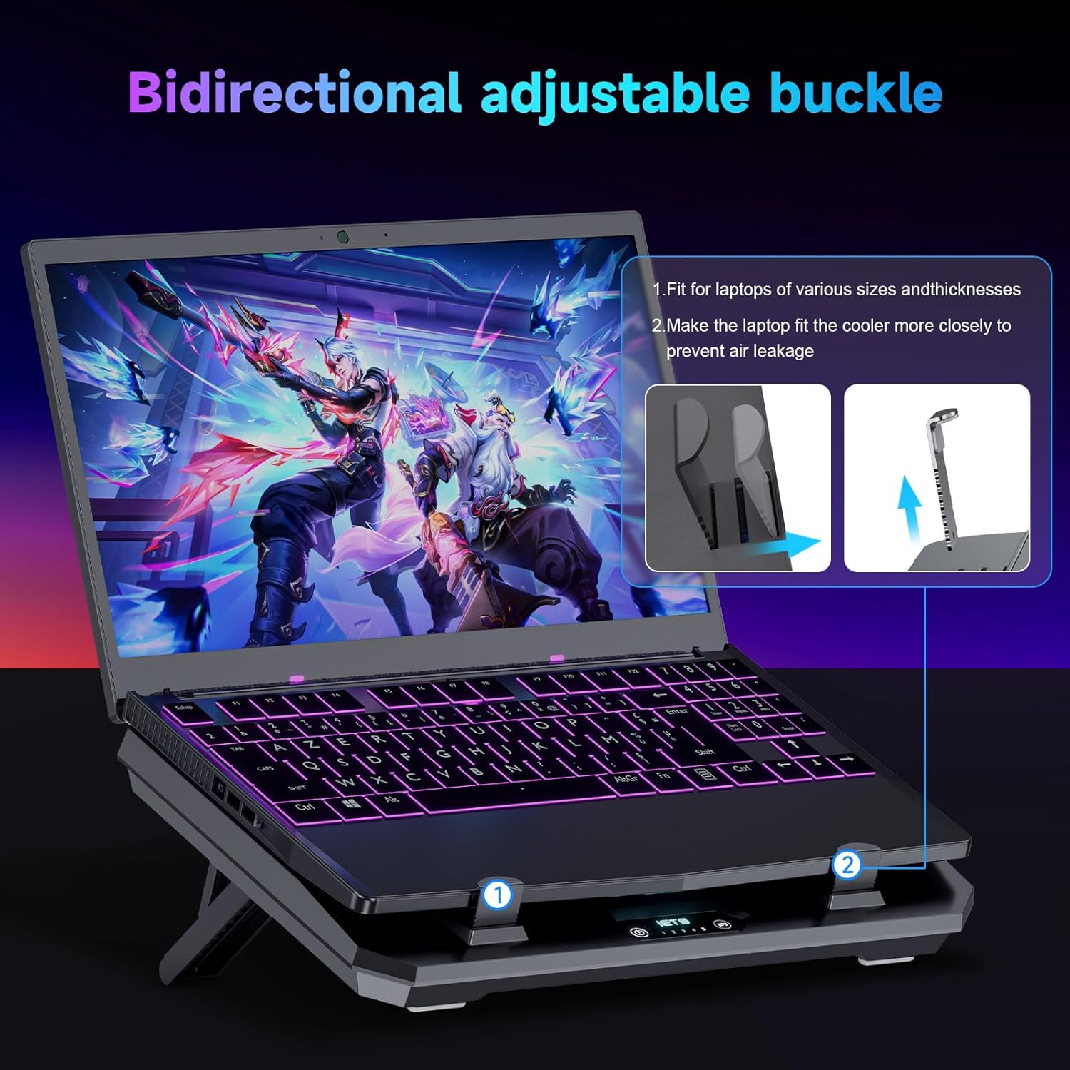 IETS GT300 Upgraded Laptop Cooling Pad with Adjustable Stand, Turbo Boosted Cooler for Rapid Cooling 10-17inch Gaming Laptop, Flexible Sealing Ring,Featuring Air Filtration and USB Hub - Image 4