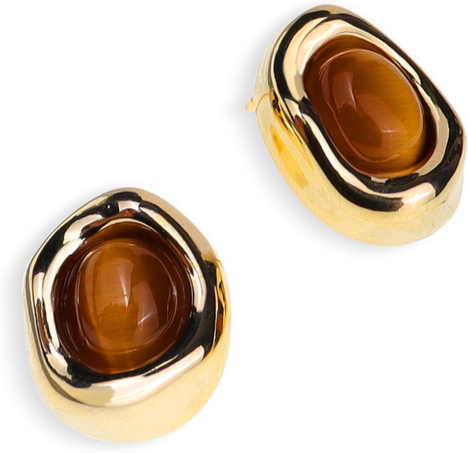 Jean Beau Chunky Gold Stone Stud Earrings for Women, Trendy Natural Gemstone Hypoallergenic Earing Valentine Jewelry Gift