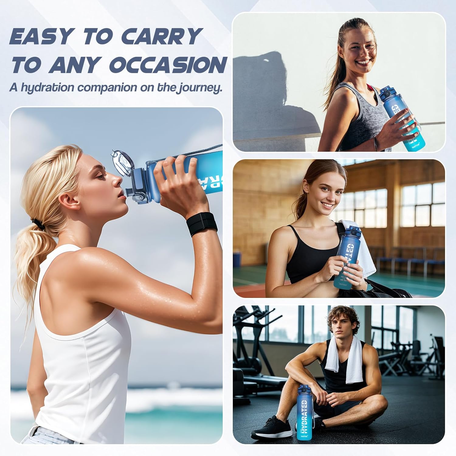 Water Bottle, 32oz Sports Water Bottles with Time Marker Wide Mouth, Motivational and Leakproof Drink Bottle, BPA Free Tritan with Carry Strap for Gym Fitness Outdoor (1 Bottle) - Image 7