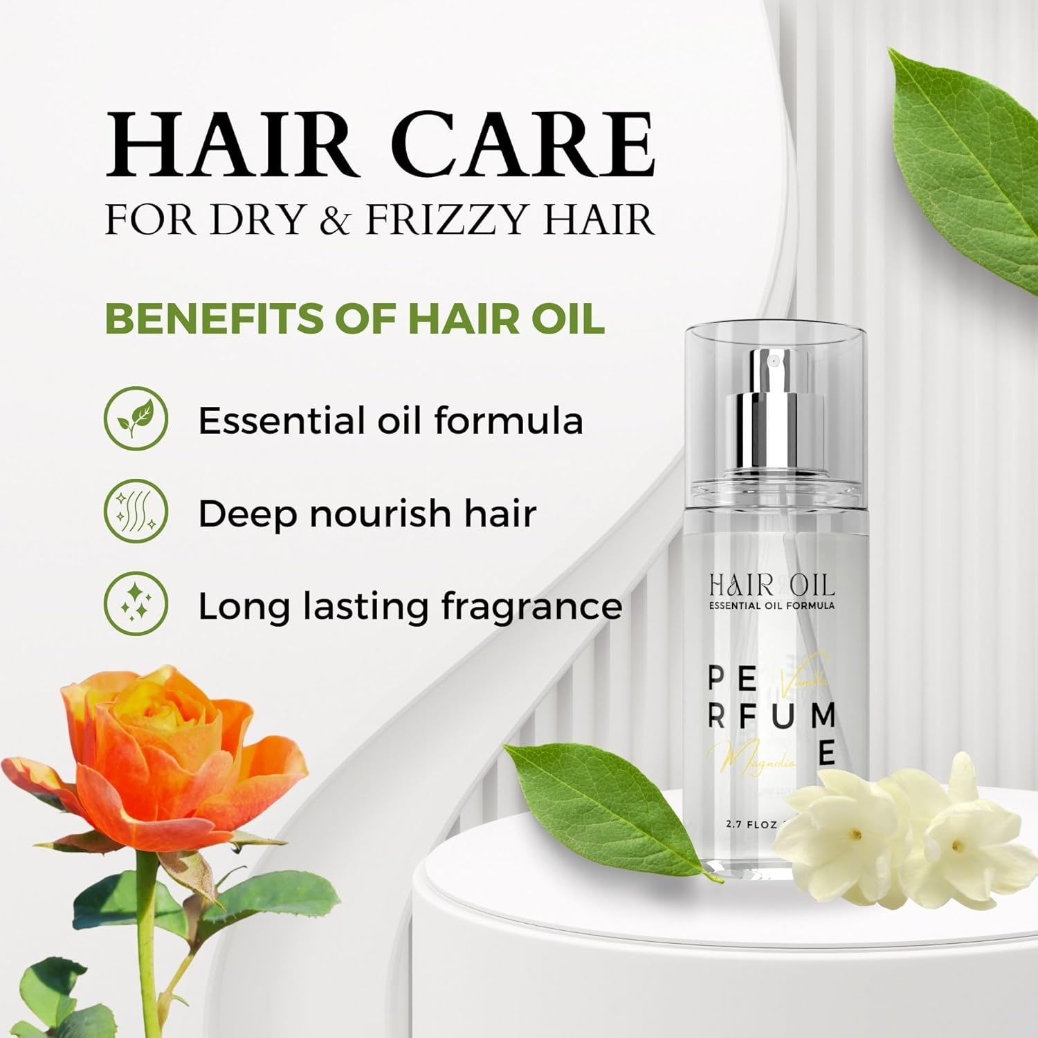 Hair Perfume Oil for Women (Vanilla Magnolia), Argan Oil Heat Protection Spray for Dry, Damaged, Firzzy Hair Care, Long Lasting Fragrance Mist with Keratin & Elastin for Nourishing & Smooth 2.7 fl oz - Image 5