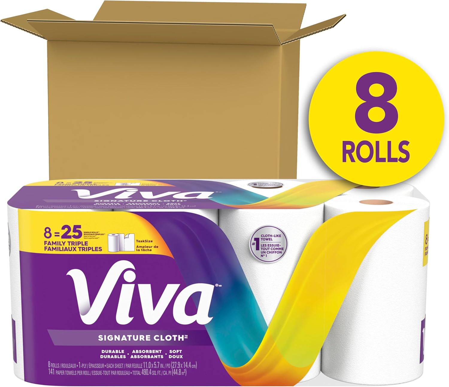Viva Signature Cloth Paper Towels, Task Size, 8 Family Triple Rolls, 141 Sheets per Roll (Packaging May Vary) - Image 2
