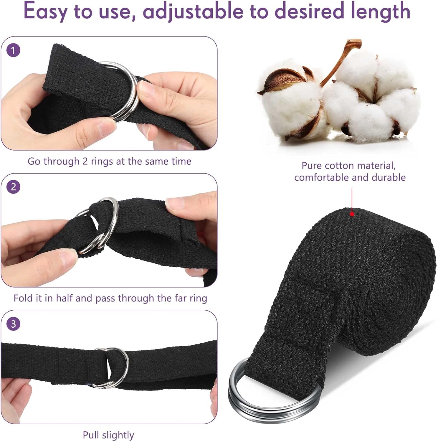 Jerify Yoga Strap for Stretching Bulk 6ft Exercise Stretch Band with Metal D Ring Adjustable Pilates Non Elastic Yoga Belt for Women Men Physical Fitness Gym Workout Dance - Image 4