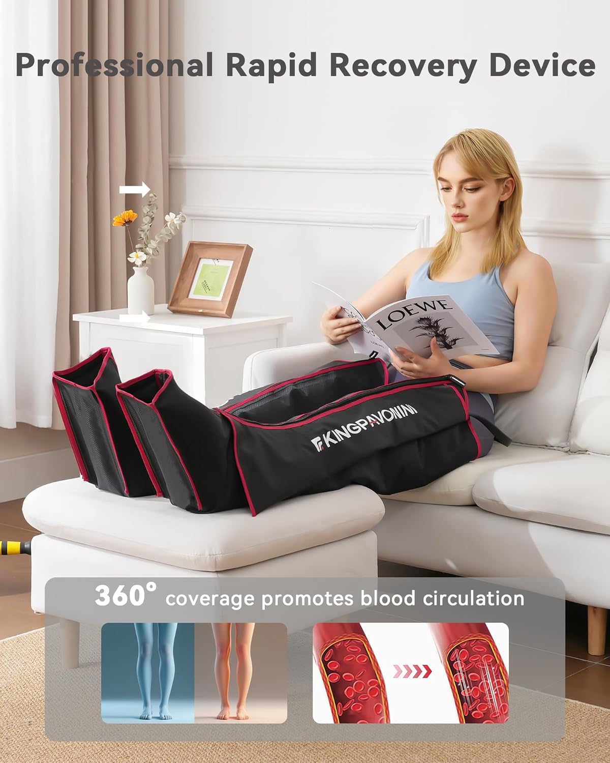 KingPavonini Leg Compression Massager for Circulation, Professional Air Compression Boots, Sequential Full Leg Massager for Circulation and Pain Relief FSA, Recovery Boots for Athletes Men Women - Image 3